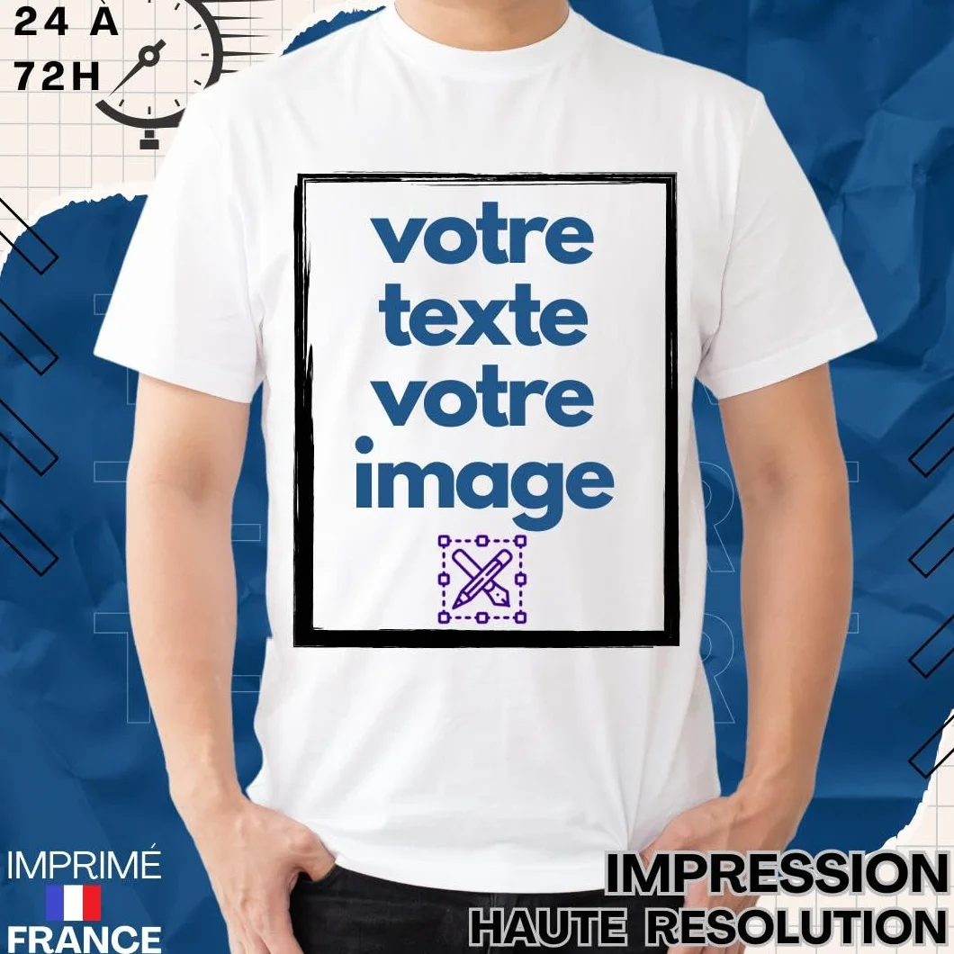 T-Shirt Personnalisé Recto/Verso 100% Coton Blanc Noir Unisexe