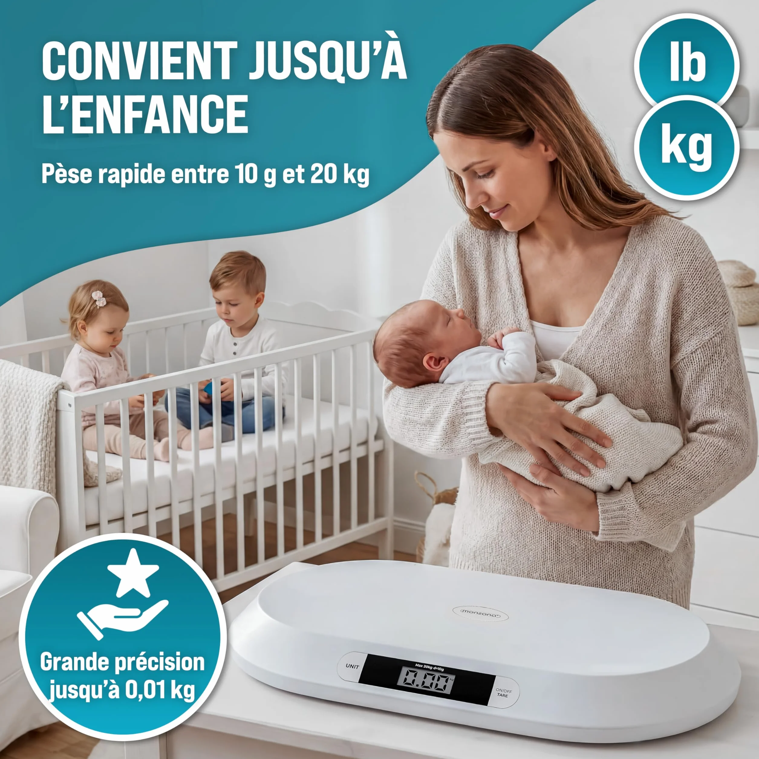 MONZANA Pèse-bébé balance précision 10 gr électrique surface incurvée