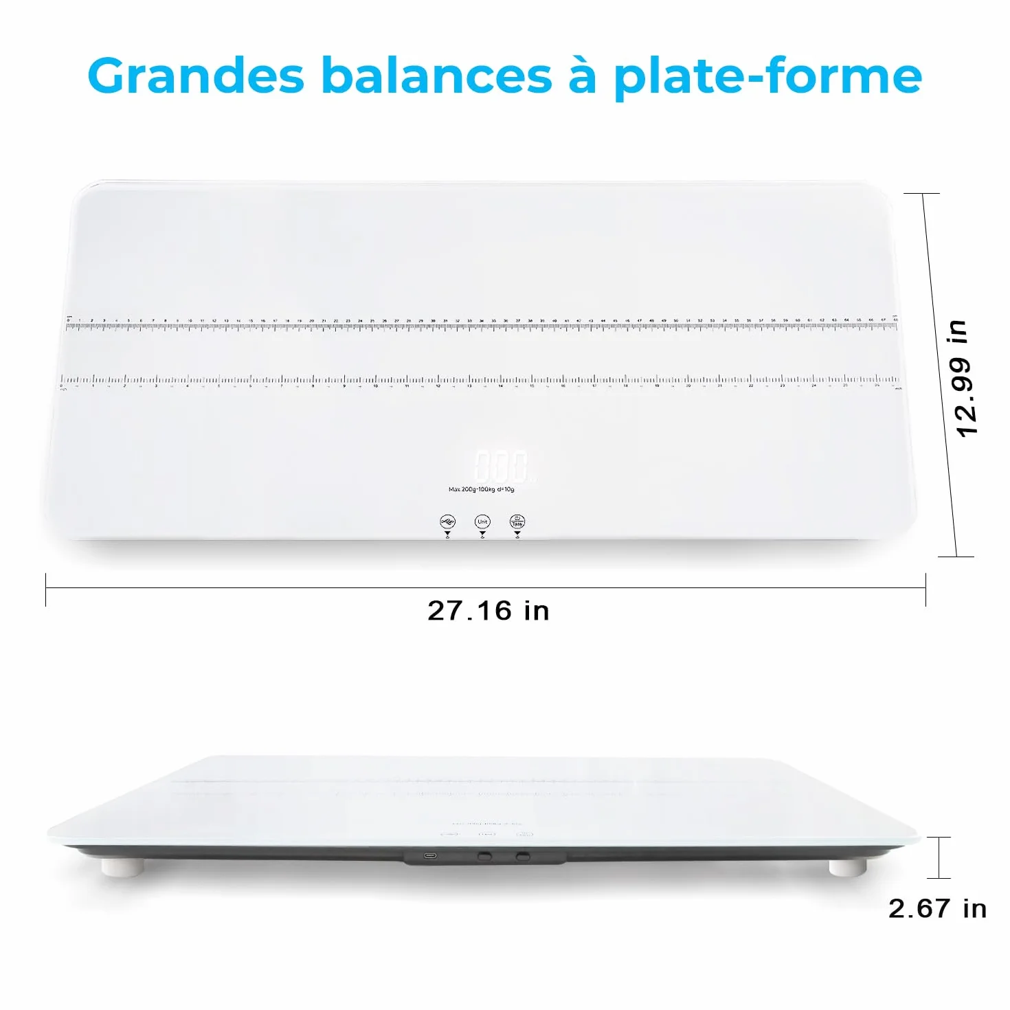 Balance numérique haute précision 100 kg x 10 g UNIWEIGH pour chien chat verre trempé USB