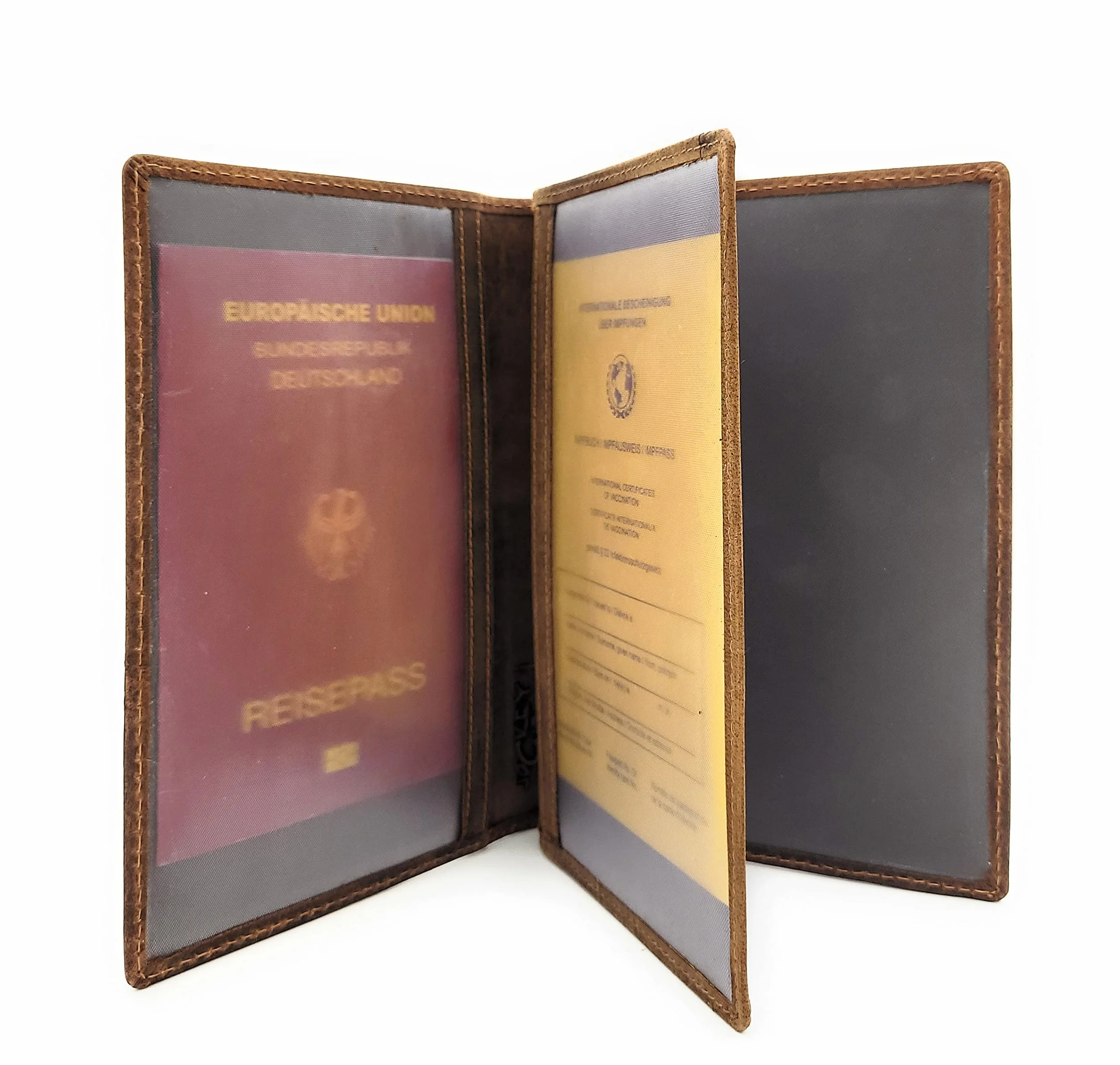 Étui en cuir véritable pour permis de pêche, carte de handicapé, passeport, permis d'armes, cerf marron