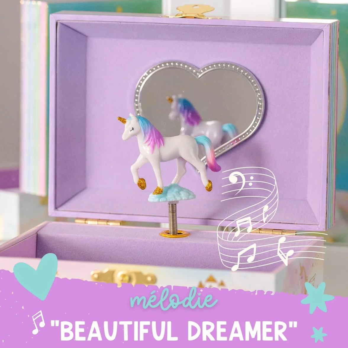 Boîte à Bijoux Musicale Licorne pour Filles avec Miroir, Cadeau Enfants 3-10 ans