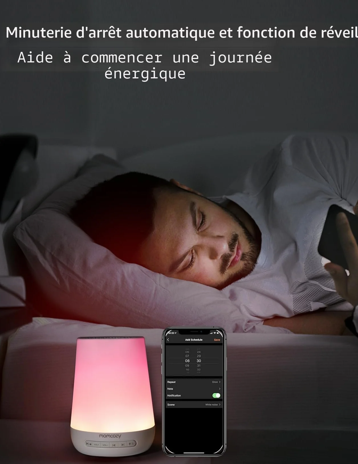Momcozy Machine à bruit blanc avec 34 bruits apaisants, lampe pour bébé et adultes, contrôle APP
