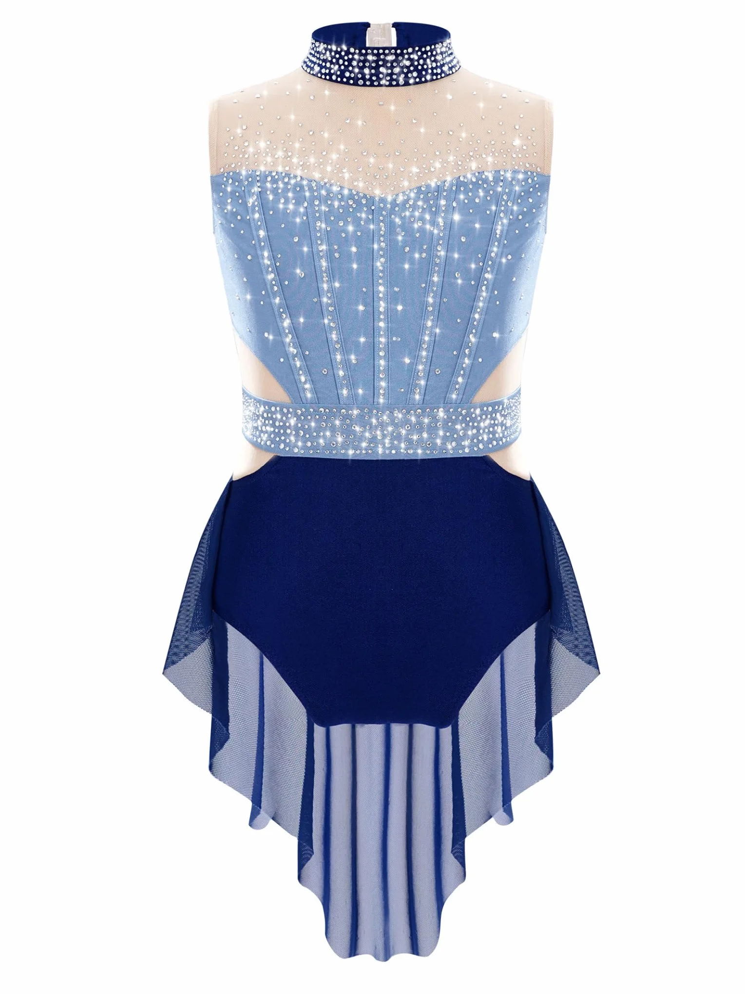 Robe Patinage Artistique Fille Enfant Justaucorps Gymnastique Strass sans Manches Danse Contemporaine