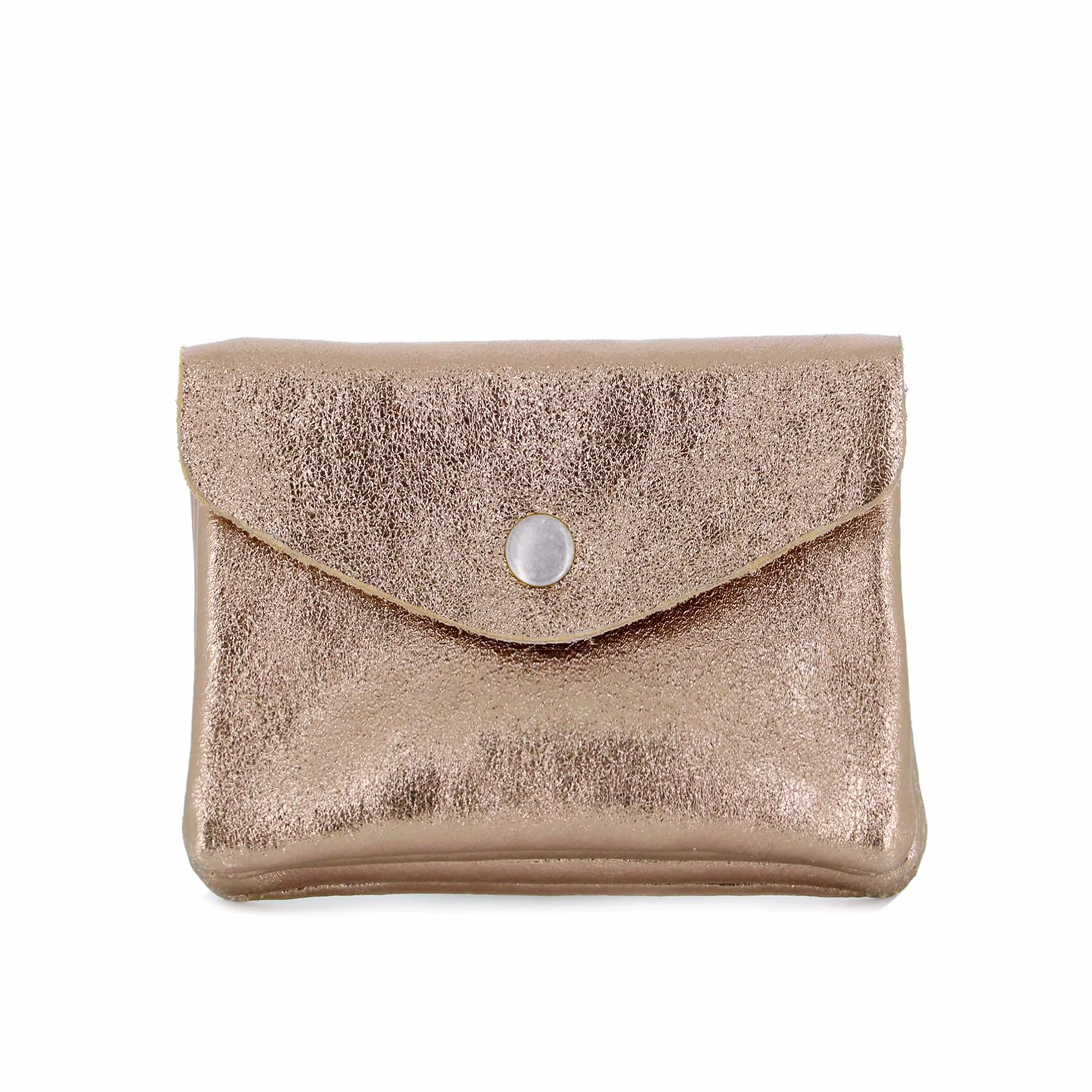 Petit Porte-Monnaie Femme Cuir Irisé Or Rosé Court Mini Portefeuille Fin Italien Brillant Rabat Format Enveloppe Léger Pratique