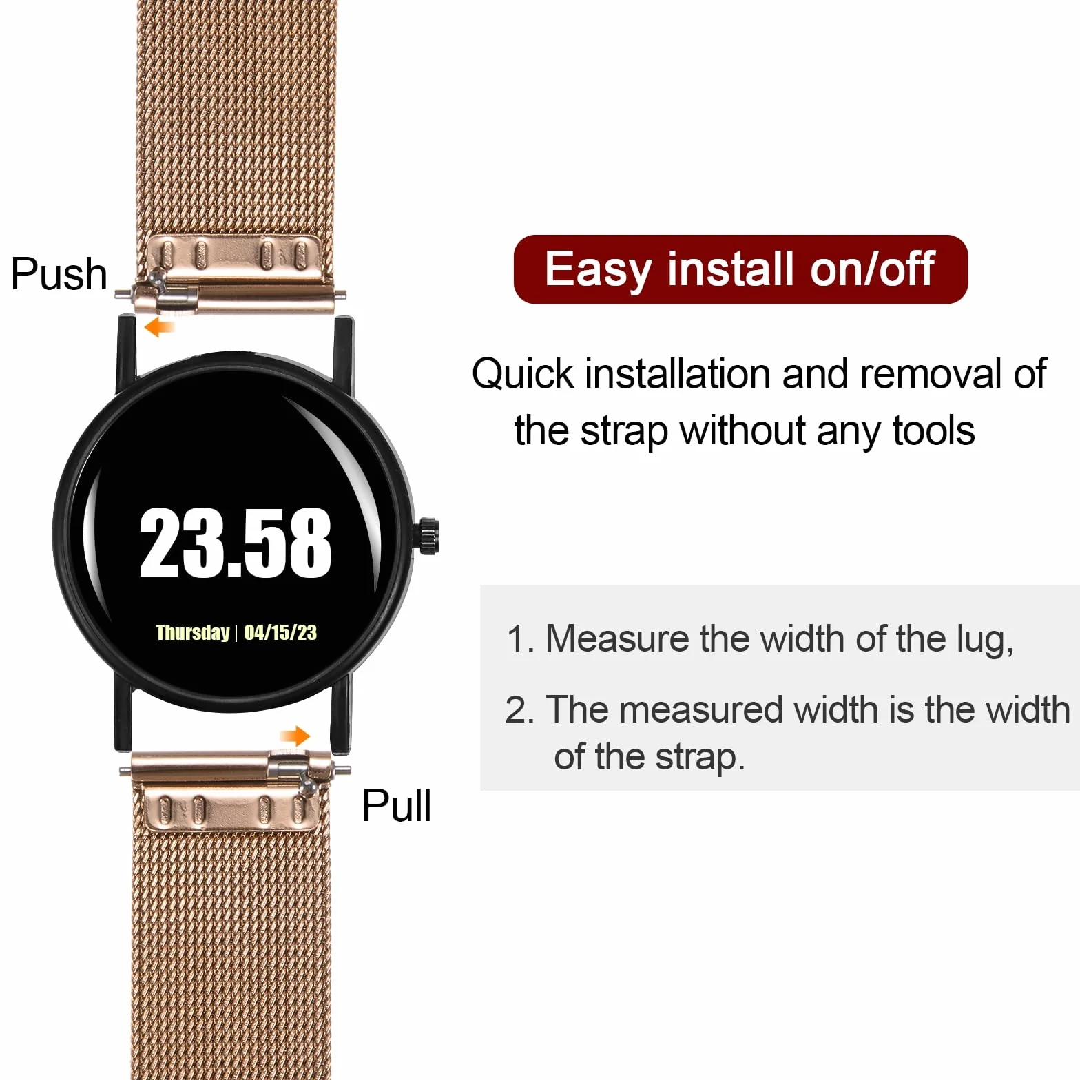 Bracelet de montre en acier inoxydable 316L Dégagement Rapide Réglable pour Hommes Femmes