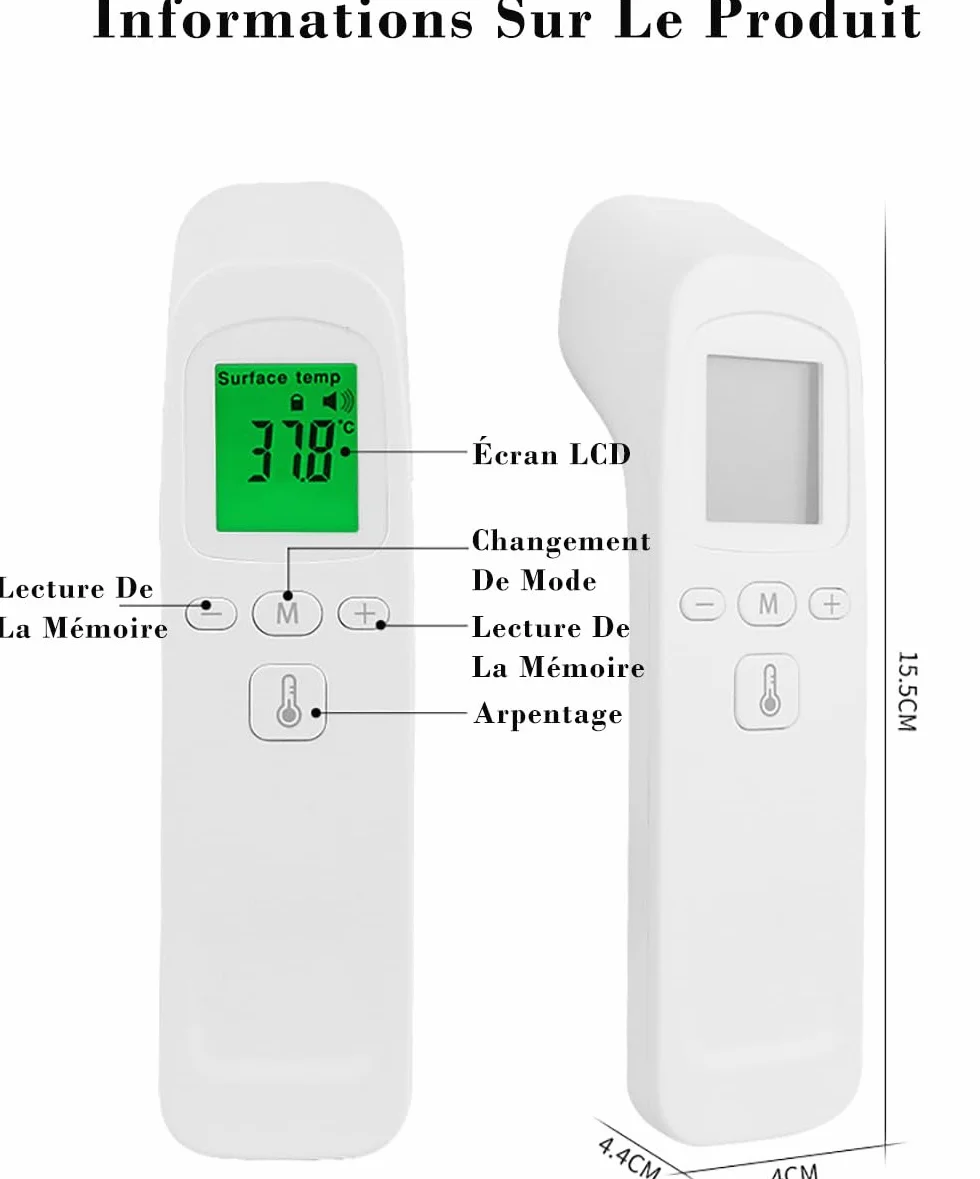 Thermomètre Frontal Médical Digital Sans Contact Infrarouge Précise Écran LCD