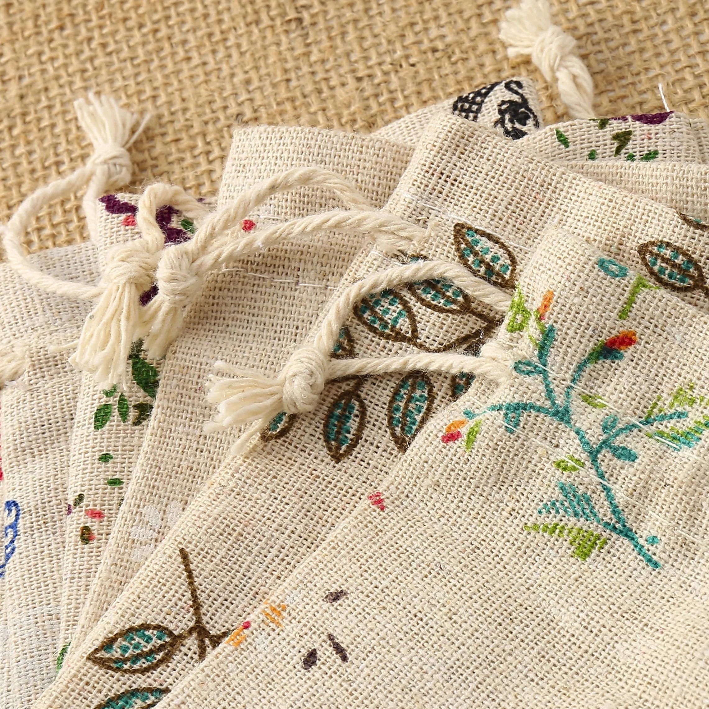 HERZWILD 25pcs Petits Sacs en Coton Sac Toile de Jute avec Cordon de Serrage, Pochette Lin Réutilisable