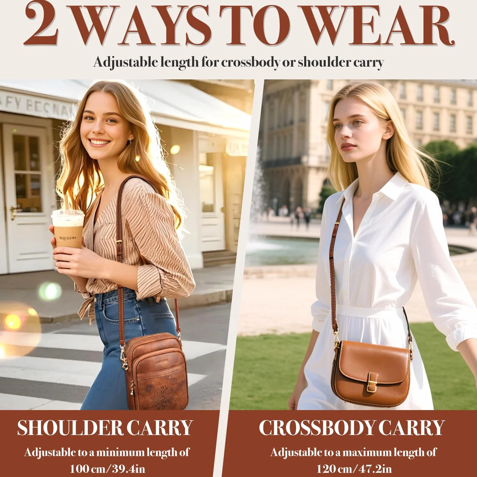 Longchamp Bandoulière Sac Mini Réglable Cuir sans Perforation Adaptateurs Anse Universelle Femme Cognac Largeur 1.2cm