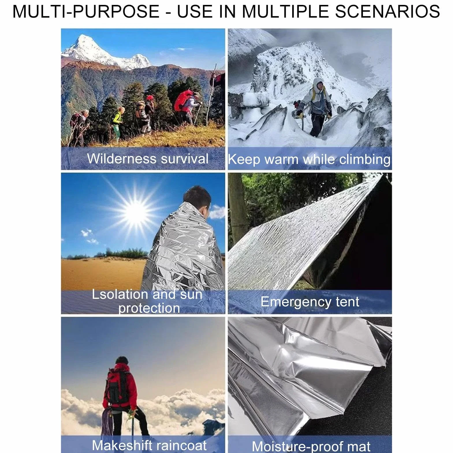 Couverture De Survie Thermique Spatiale Réutilisable pour Camping Randonnée Hiver