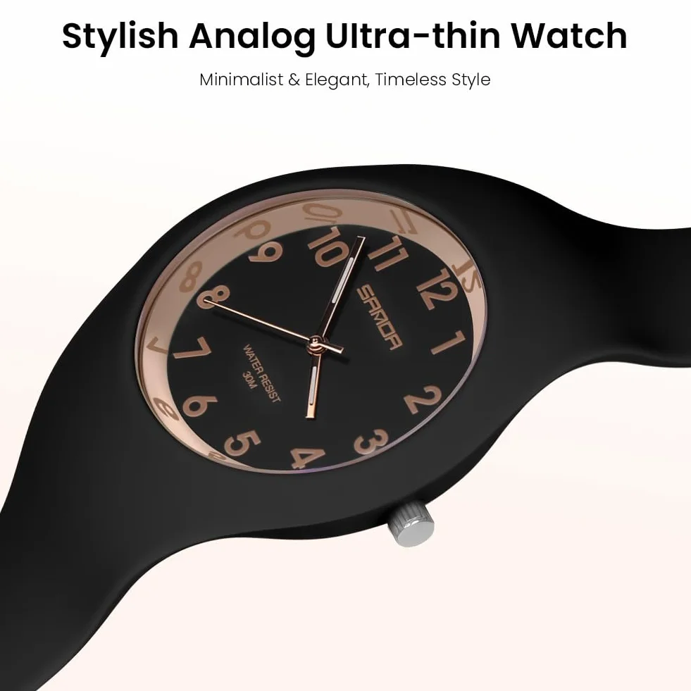 Montre pour Femme avec Bracelet en Silicone, Montre de Sport Analogique Etanche, Grand Cadran Facile à Lire