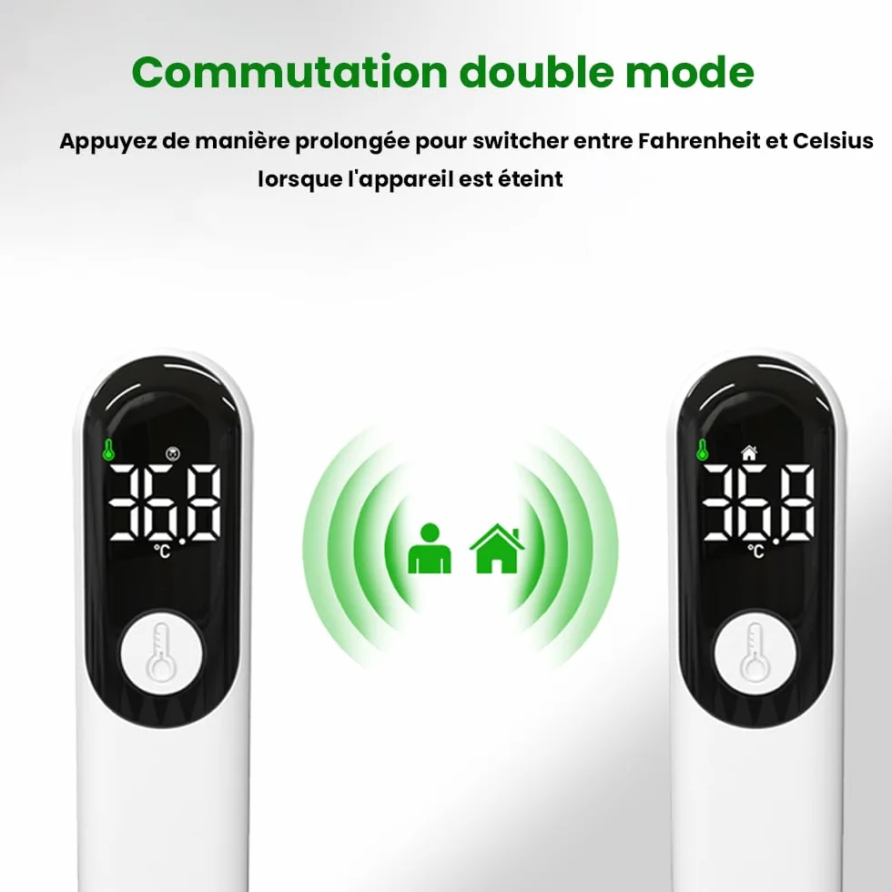 Thermomètre Frontale Sans Contact Infrarouge Numérique avec Alarme Fièvre et Écran LCD Rechargeable USB