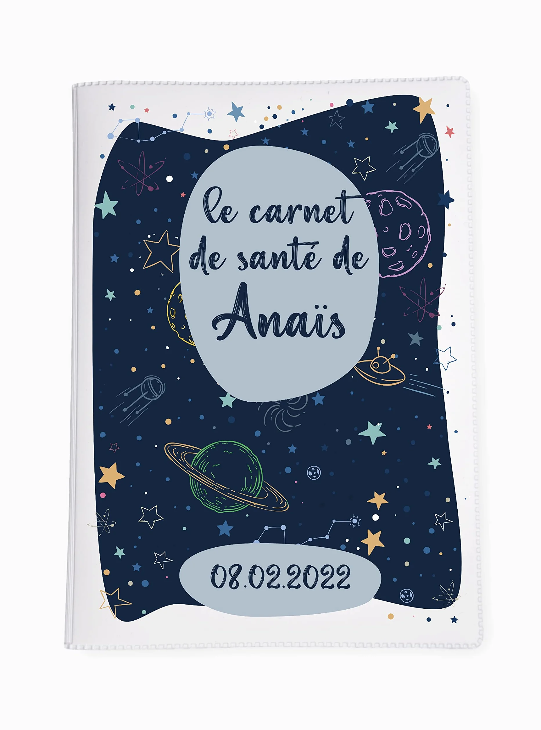 Housse carnet de santé personnalisée bébé, cadeau naissance original - CL0050a (Blanc)