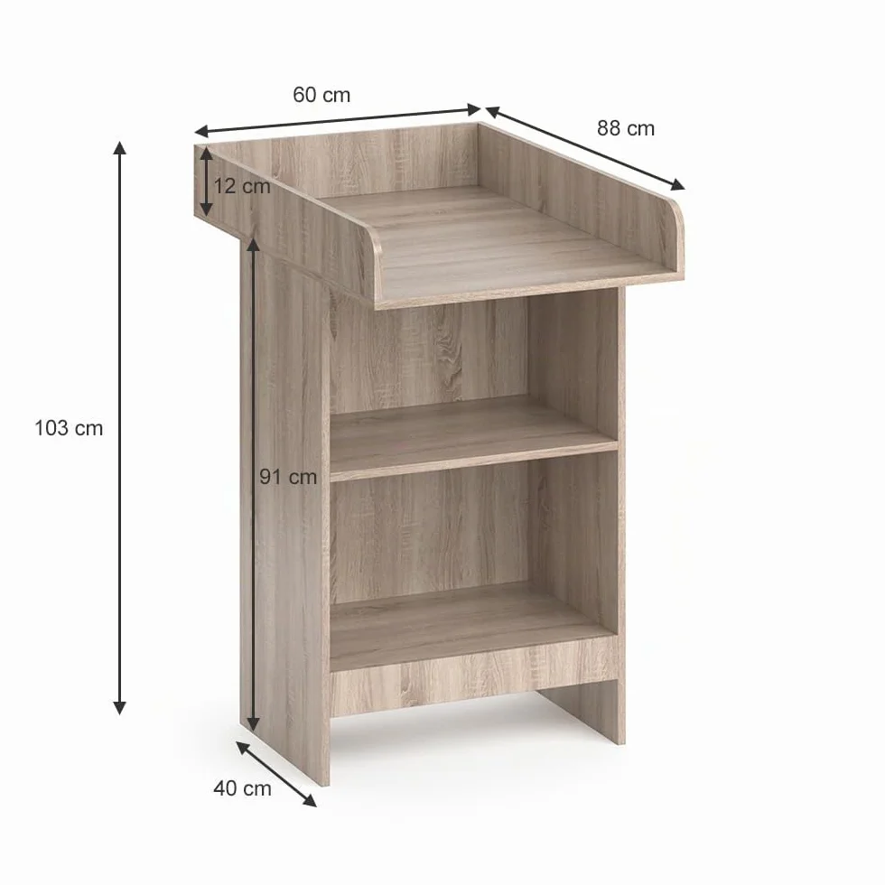 Vicco Commode à Langer Leo Sonoma 60x103cm avec étagère ouverte et plan à langer amovible