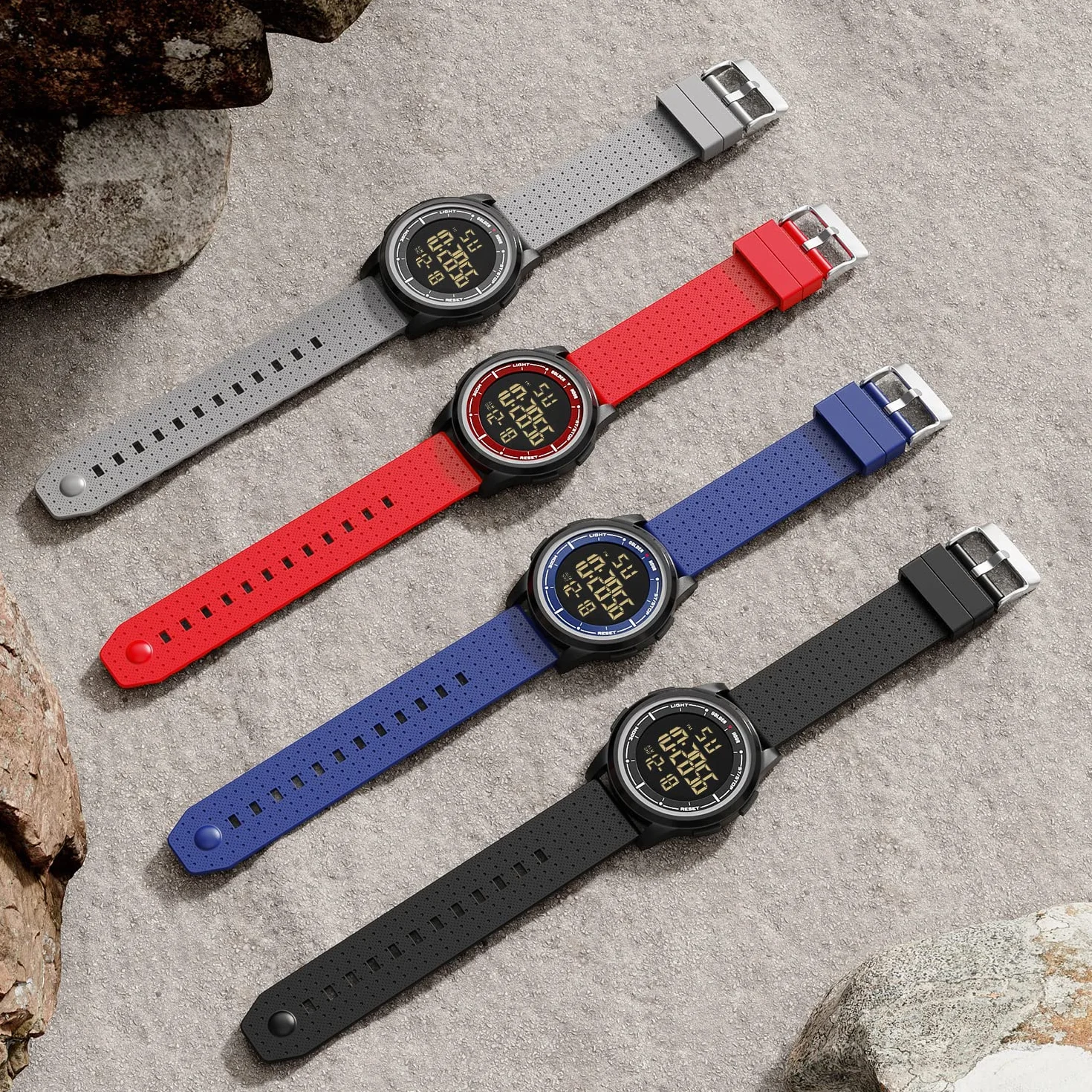 GOLDEN HOUR Montre Digitale étanche Ultra-Mince pour Hommes avec Affichage Grand Angle Bracelet en Caoutchouc