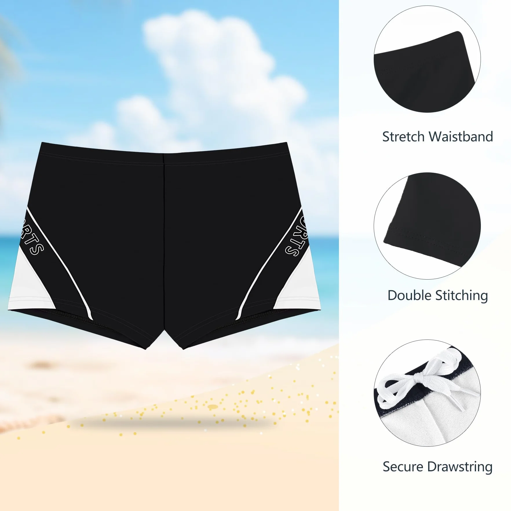 Shorts de Bain Sport pour Garçons en Tissu Léger avec Taille Élastique et Cordon de Serrage