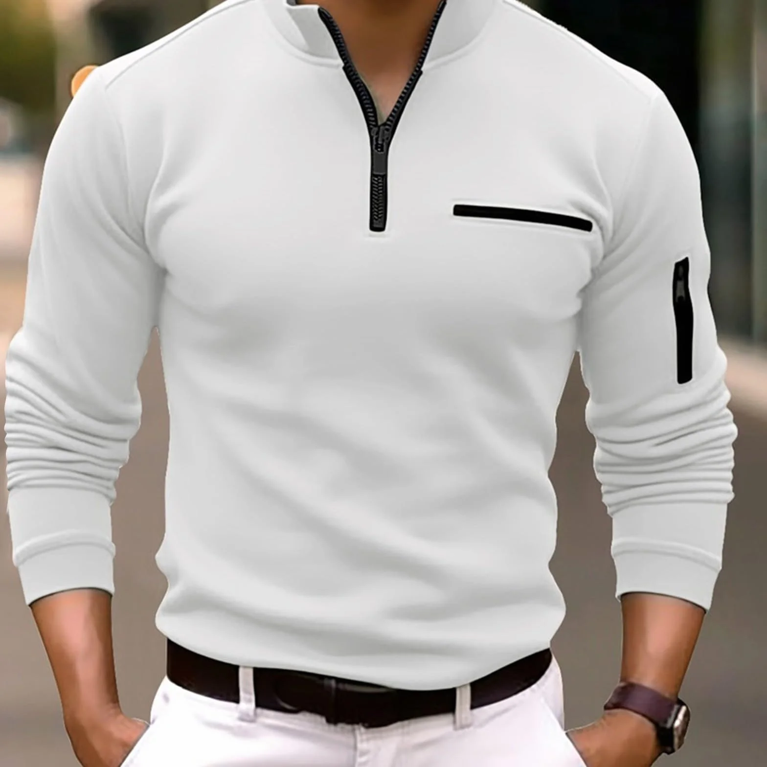 Pull Homme Polaires 1/4 Zip Col Montant Chaud Golf Hiver Sport avec Poche