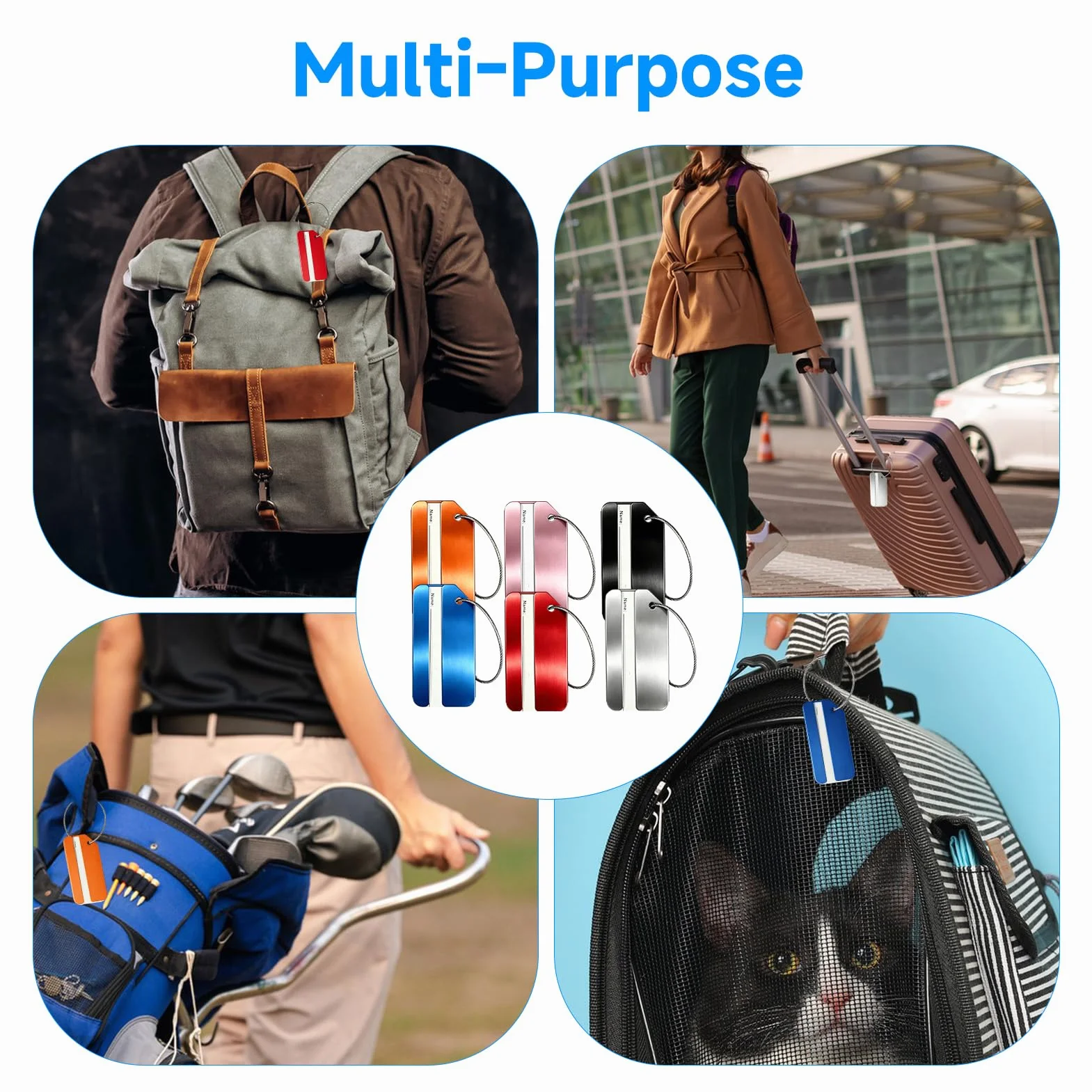 Étiquettes à Bagages en Aluminium 6 Pièces, Étiquette Valise Voyage Avion, Porte Étiquette Robuste pour Valises et Sacs à Dos