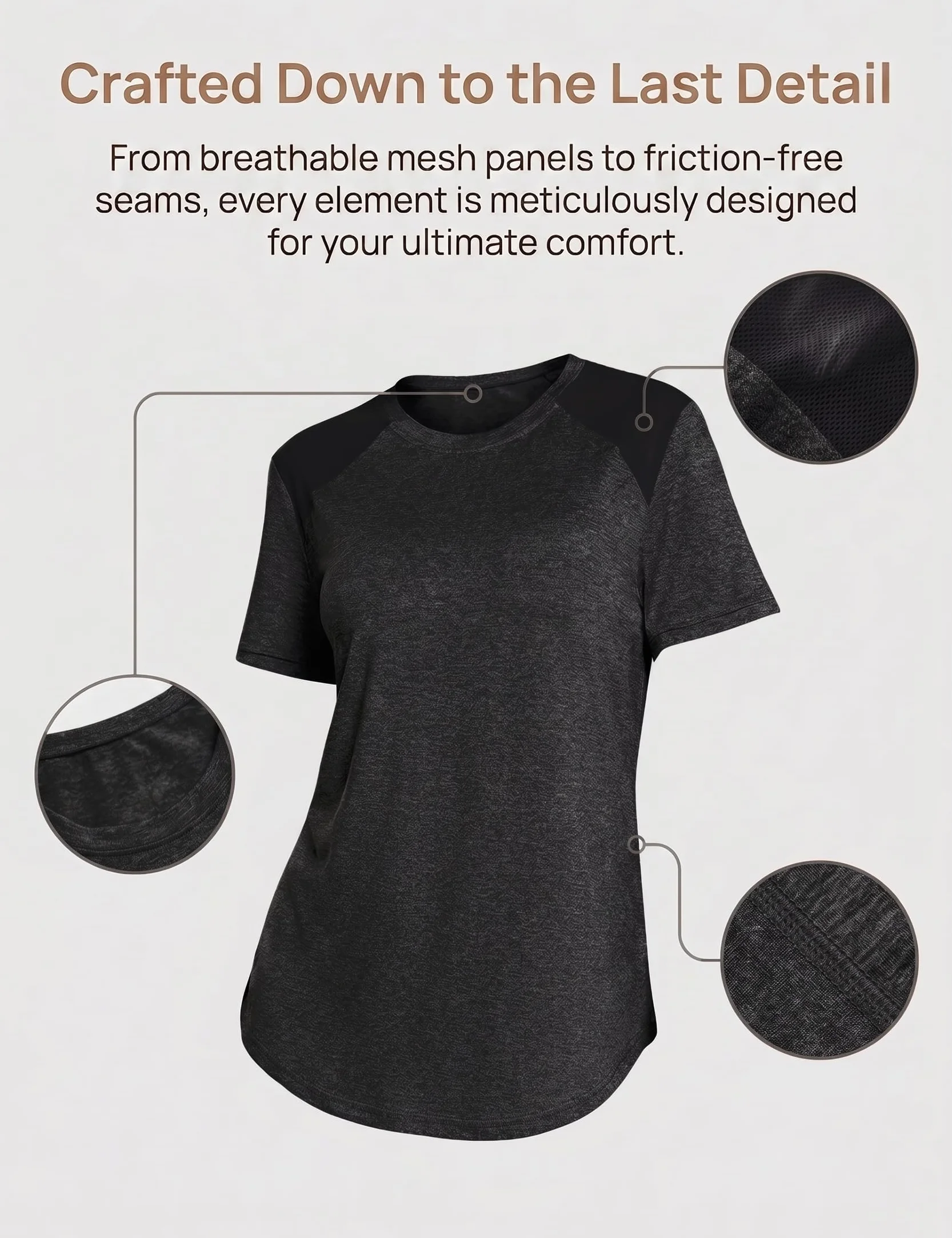 Tee Shirt Sport Femme Dos Mesh Respirant Fitness Yoga T-Shirt Manche Courte Col Rond