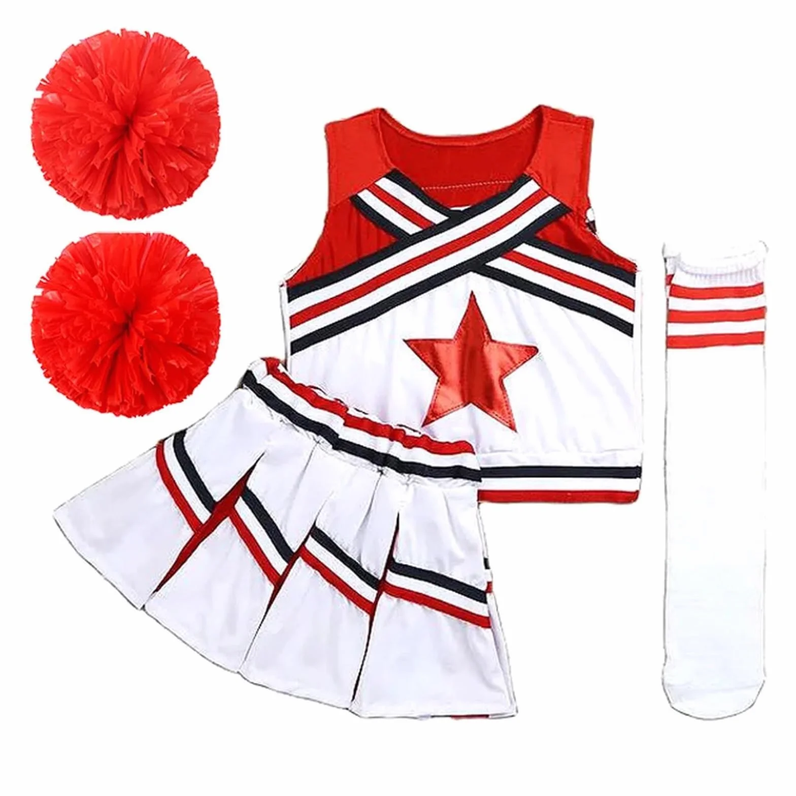 Costume de Pom-Pom Girl Rouge pour Femmes et Filles, Uniforme de Compétition Cheerleader