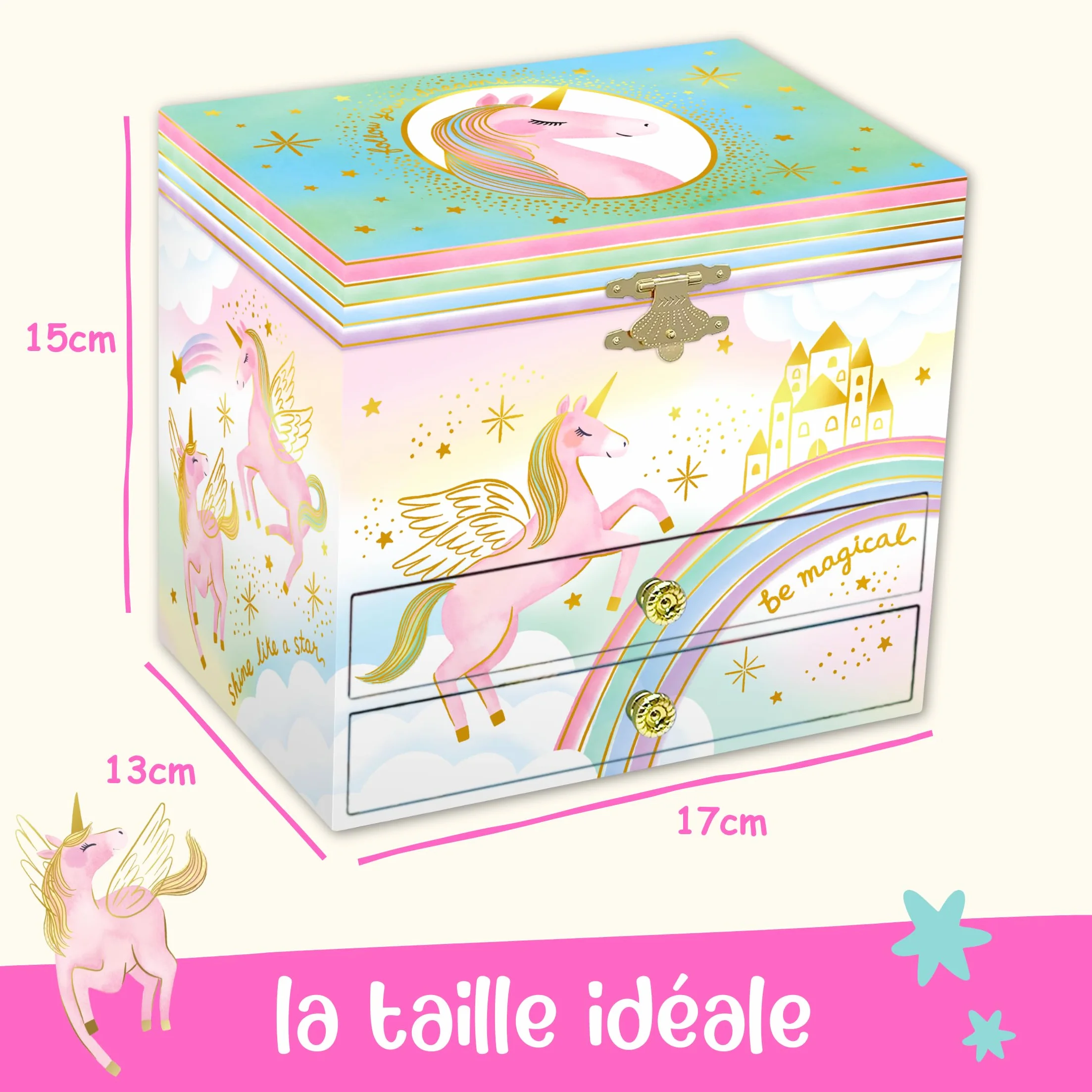 Giggle & Honey Boîte à Bijoux Musicale Licorne pour Filles 17,1 x 13,3 x 15,2 cm
