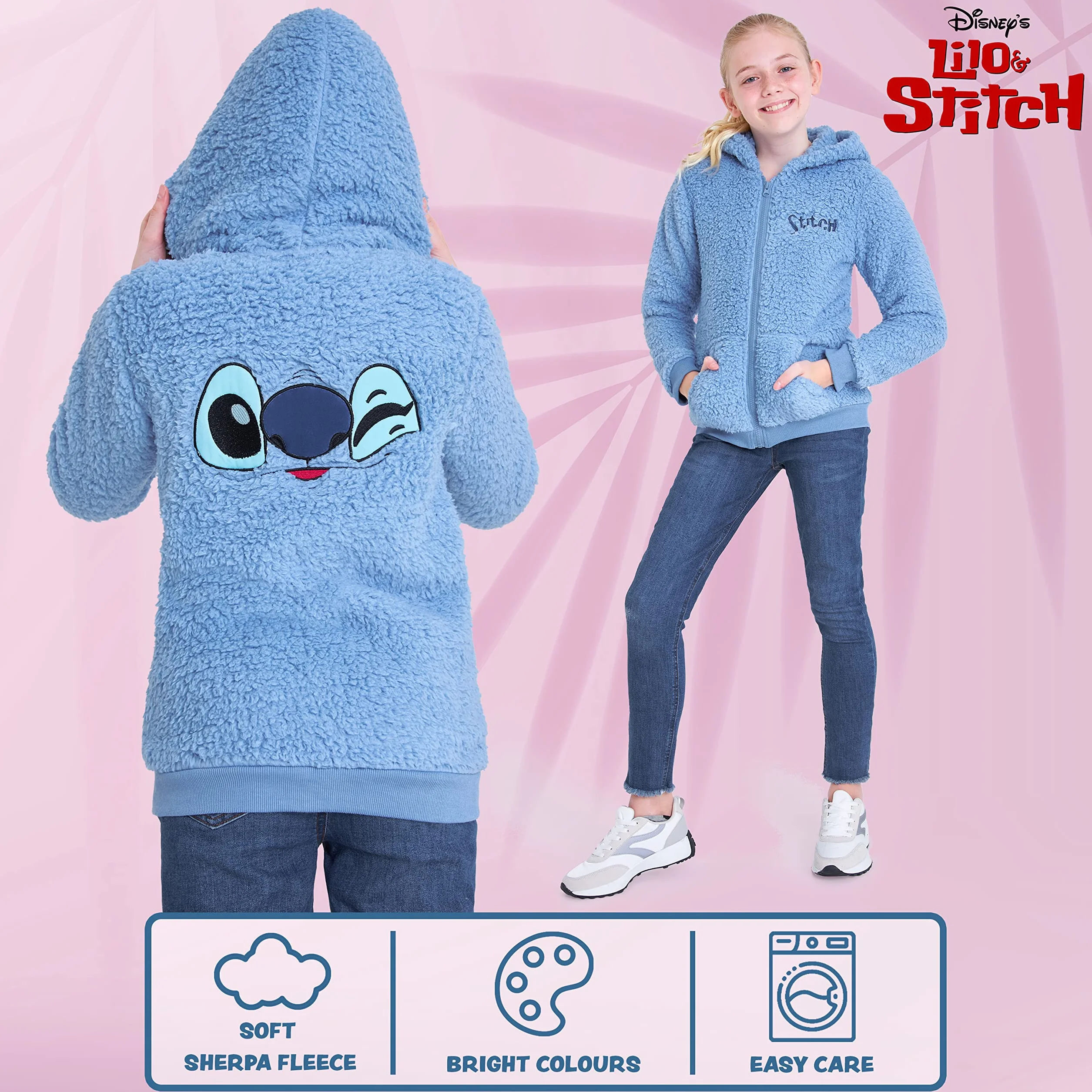 Disney Sweat Zippé Fille Stitch Polaire Sherpa Enfant 7-18 Ans