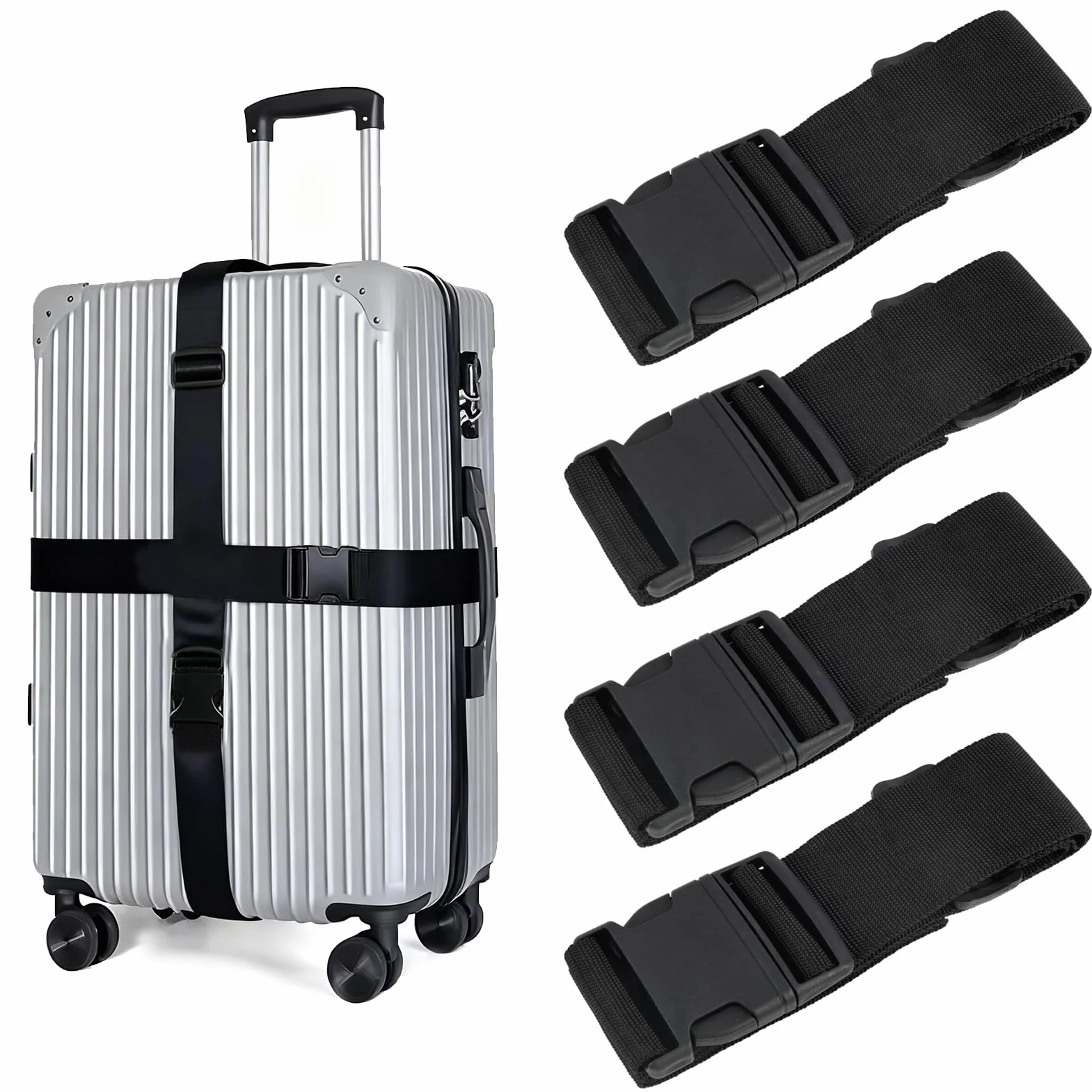 Sangles De Bagage Réglables Set De 4 Universelles 100-190 cm Ceintures De Sécurité pour Valises 20"-32" Accessoires De Voyage