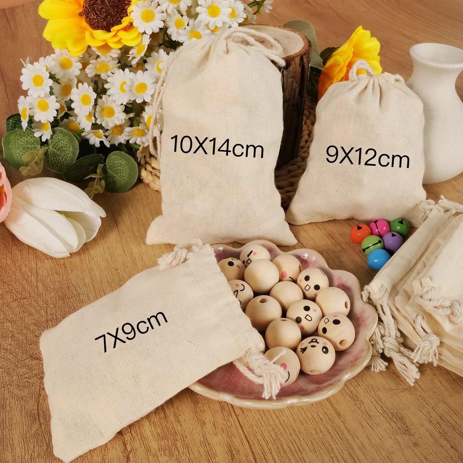 Sacs en Lin 7x9cm, Pochon Tissu Mariage avec Cordon de Serrage, Sac Cadeau Toile 30pcs