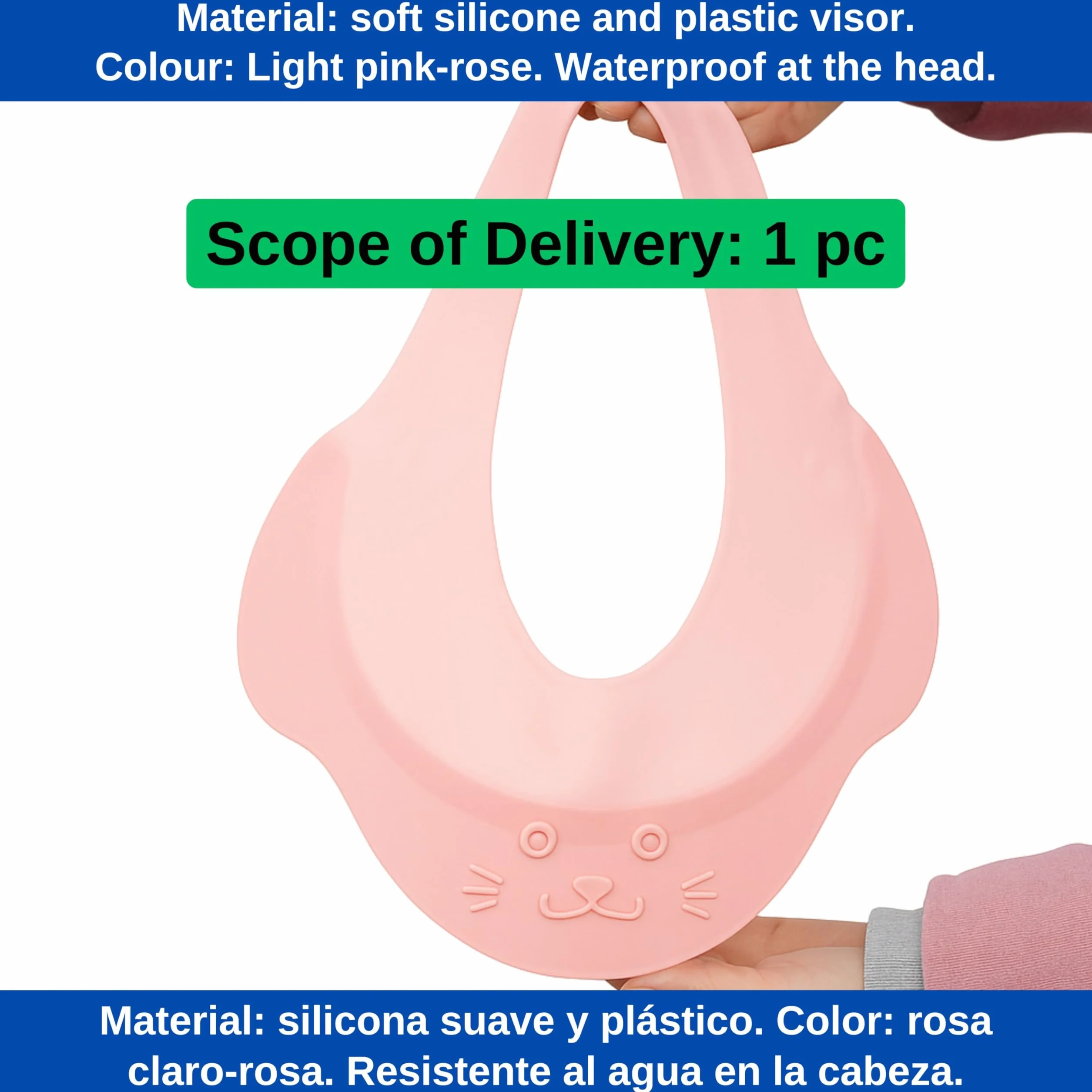 Casquette de bain bébé silicone rose protection yeux oreilles enfants 0-9 ans