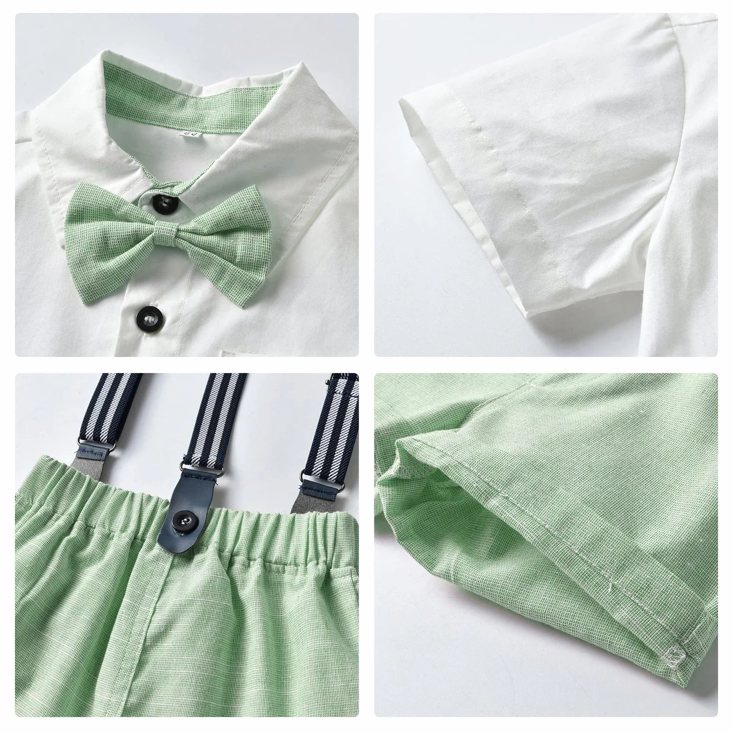 Volunboy Bébé Garçon Ensemble Costume Manches Courtes Noeud Papillon Chemise Short Bretelle Barboteuse