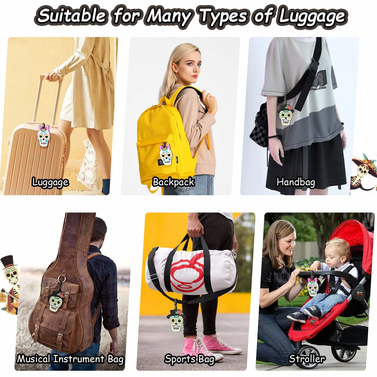 Lot de 2 Étiquette Bagage Fleur Crâne Étiquette Valise Avion Étiquette de Voyage Porte Adresse pour Valise Bagages Sacs à Dos