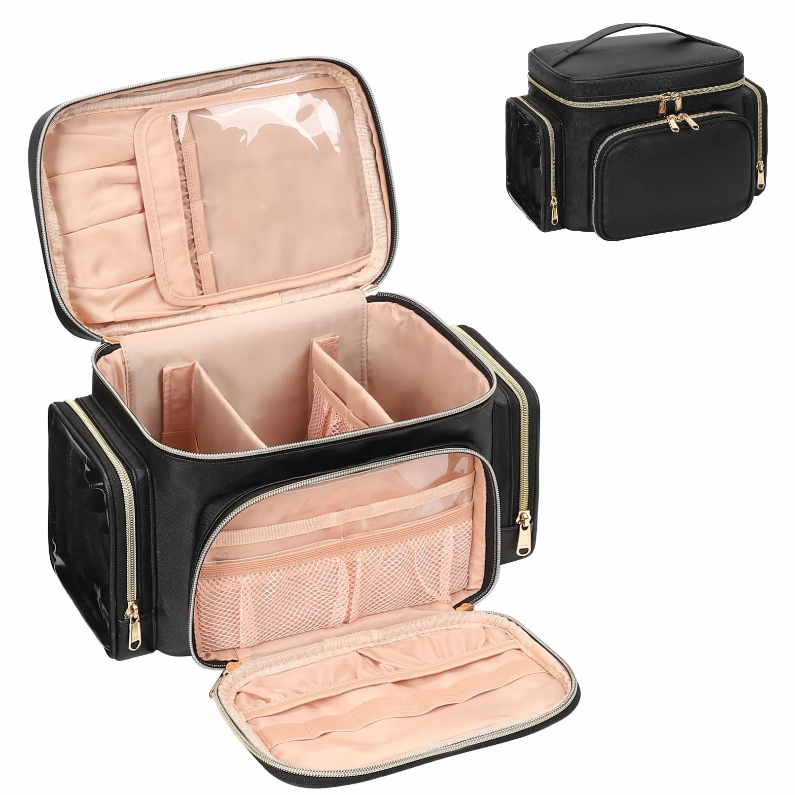 Pochette de maquillage pour femme avec support pour pinceaux, organisateur portable, Noir