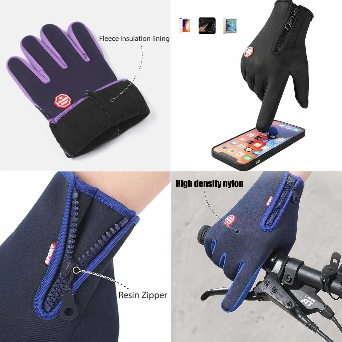 YUNFAN Winter Gloves Thermal Touch Screen Windproof Waterproof Cycling Mittens Outdoor Non-Slip Glove for Driving Hiking