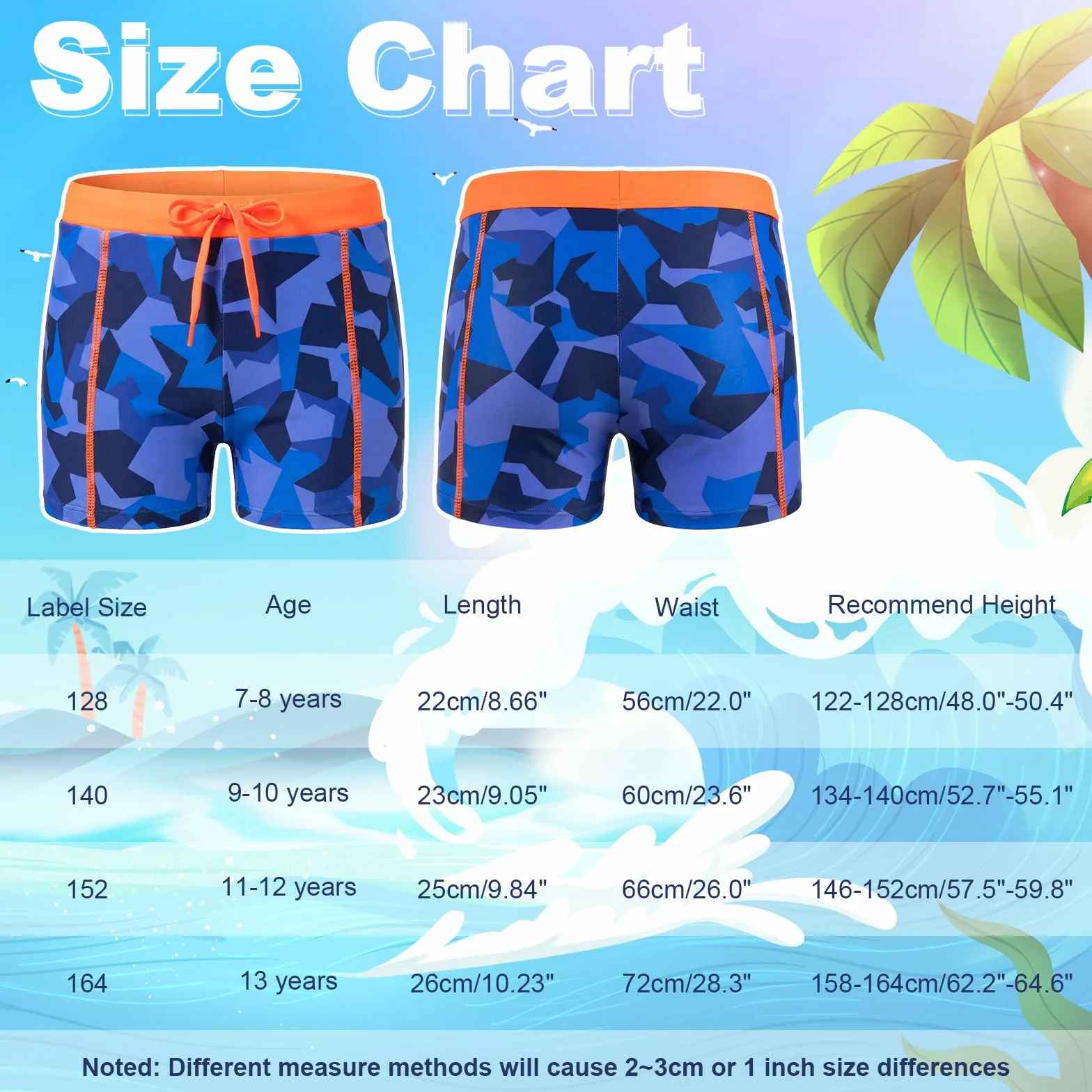 JinBei Maillot de Bain Enfant, Short de Bain Garcon Séchage Rapide Slip de Bain Ceinture Élastique avec Cordon Léger Court Moulant Short Adolescents pour Surf Plage Natation, 7-13 Ans