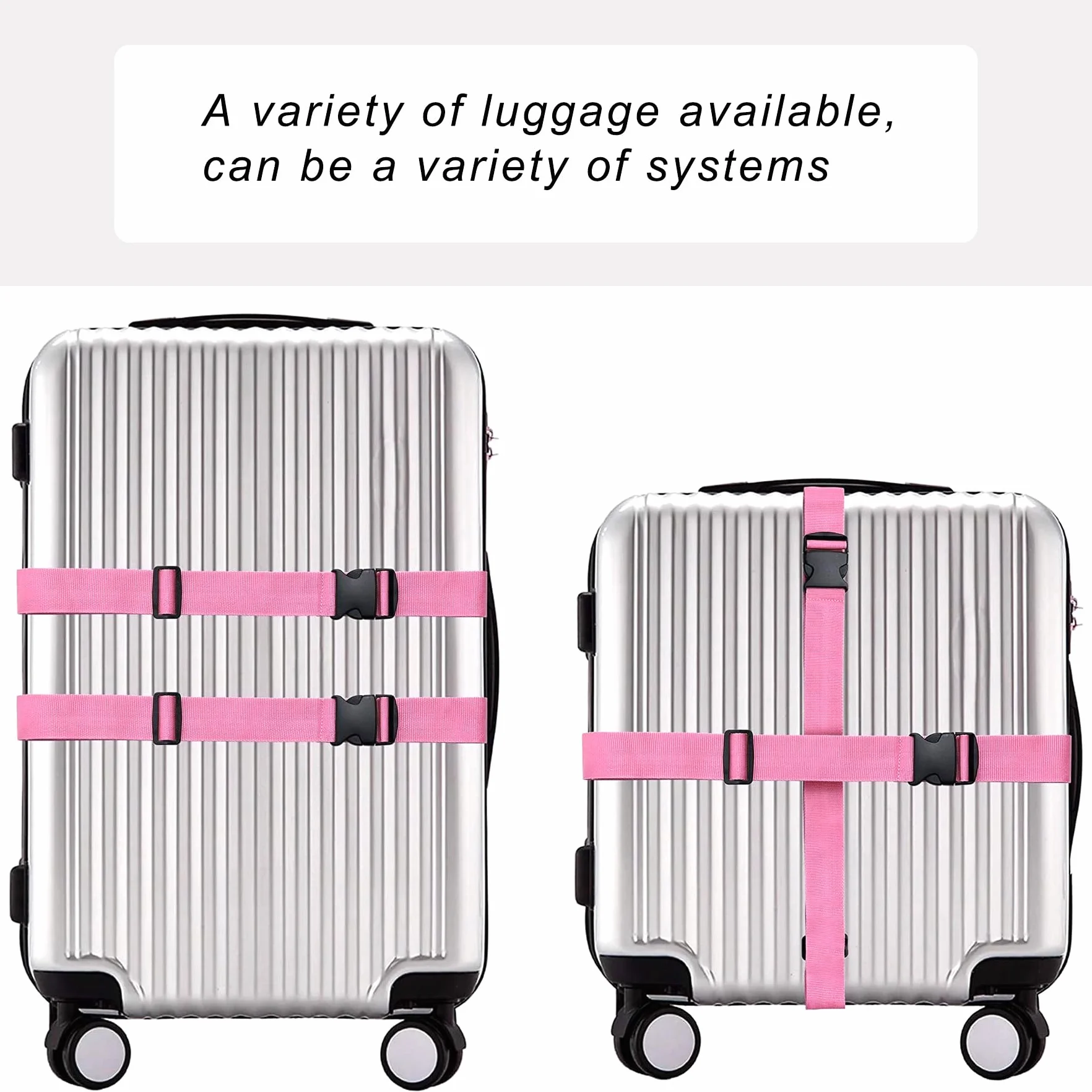 Sangles de Bagage Réglables avec Boucle Ceinture Élastique Valise Croisée Voyage Lanière 2 Pièces (Rose)