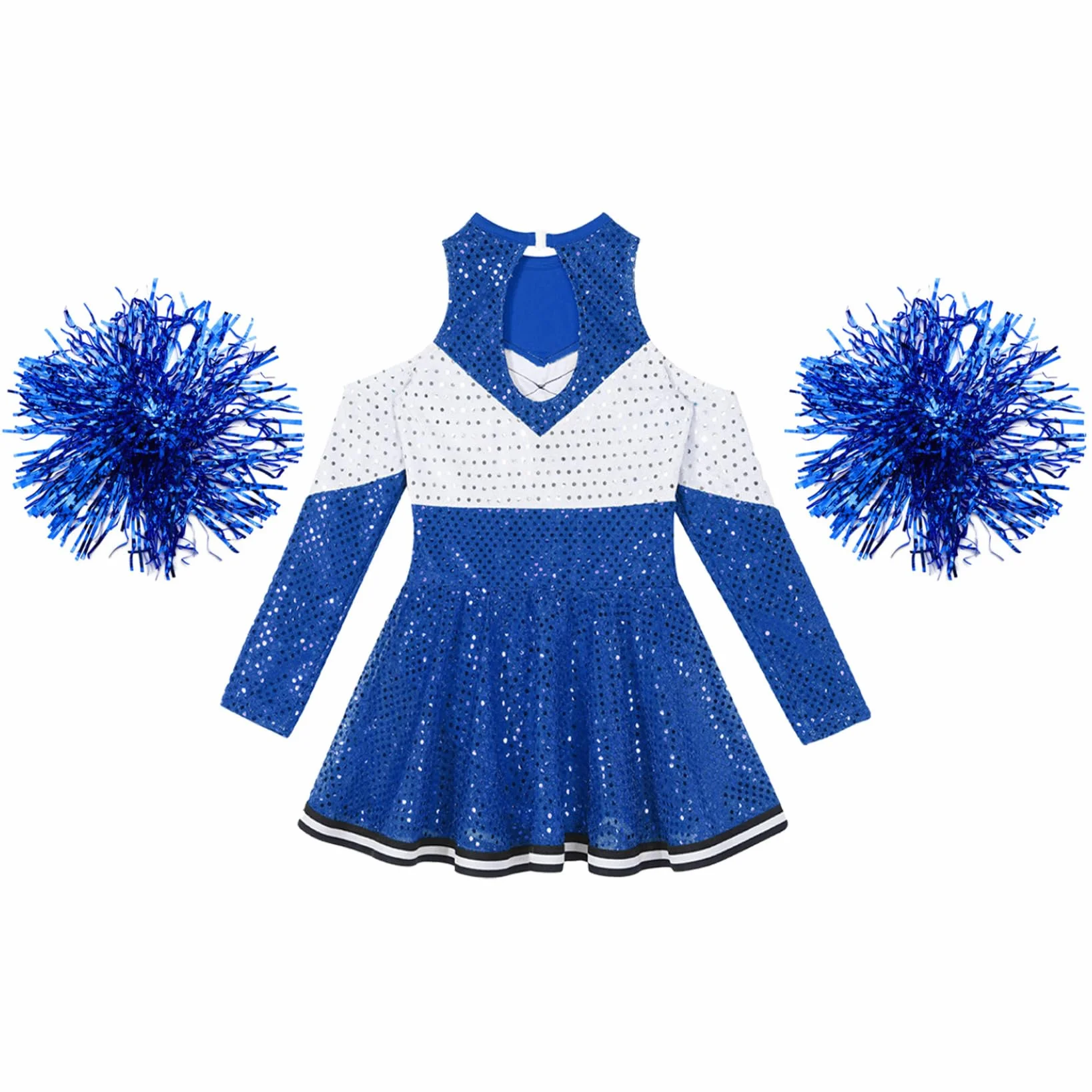 Robe Sequins Danse Hip Hop Jazz avec Pompoms pour Filles 6-16 Ans