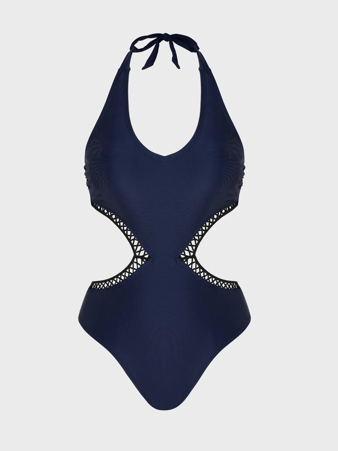 CUPSHE Maillot de bain une pièce pour femme, dos nu, col en V, découpe latérale, monokini avec bordure en dentelle trapézoïdale