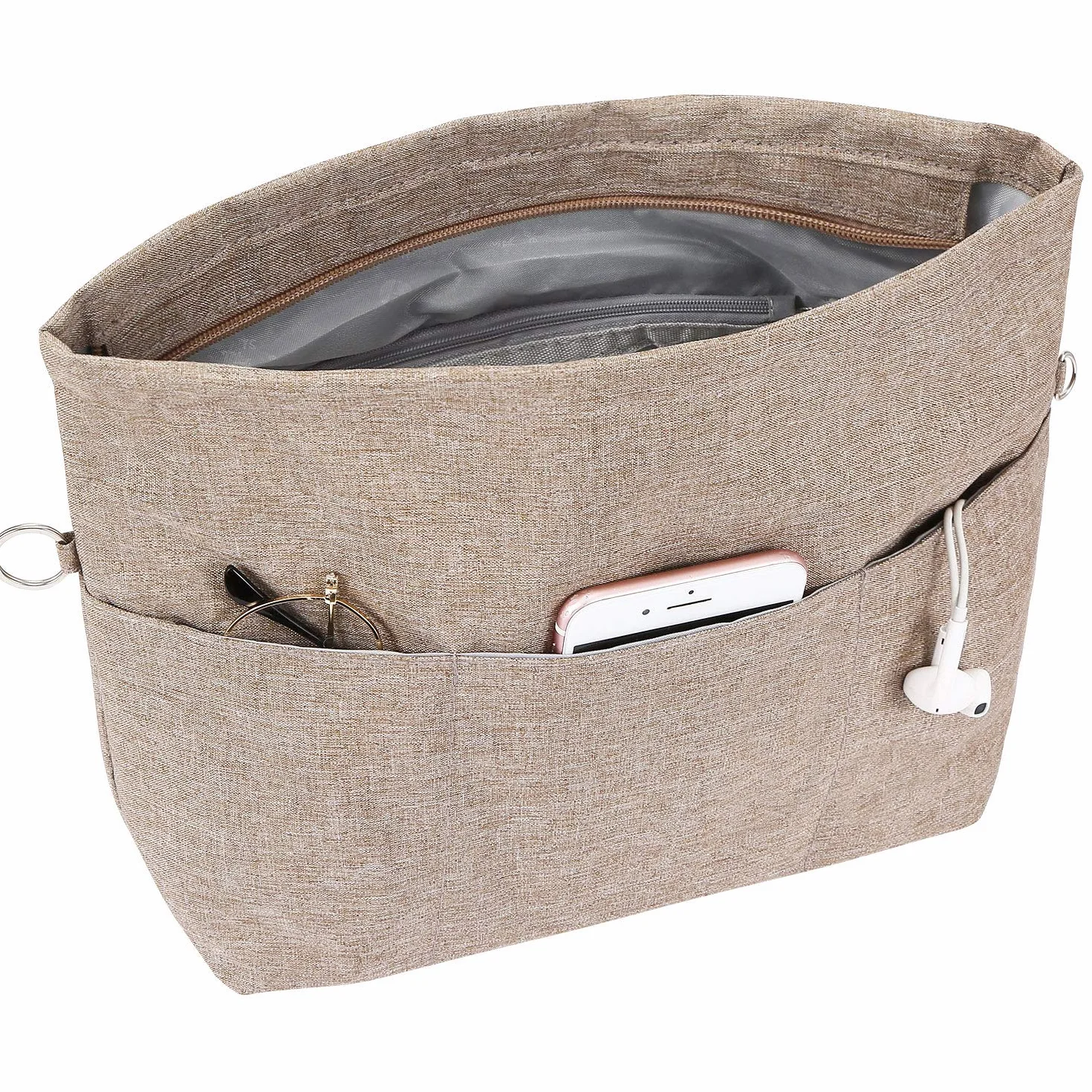 Organisateur de Sac à Main Femme Poids Léger Multi Poches Marron Bag in Bag