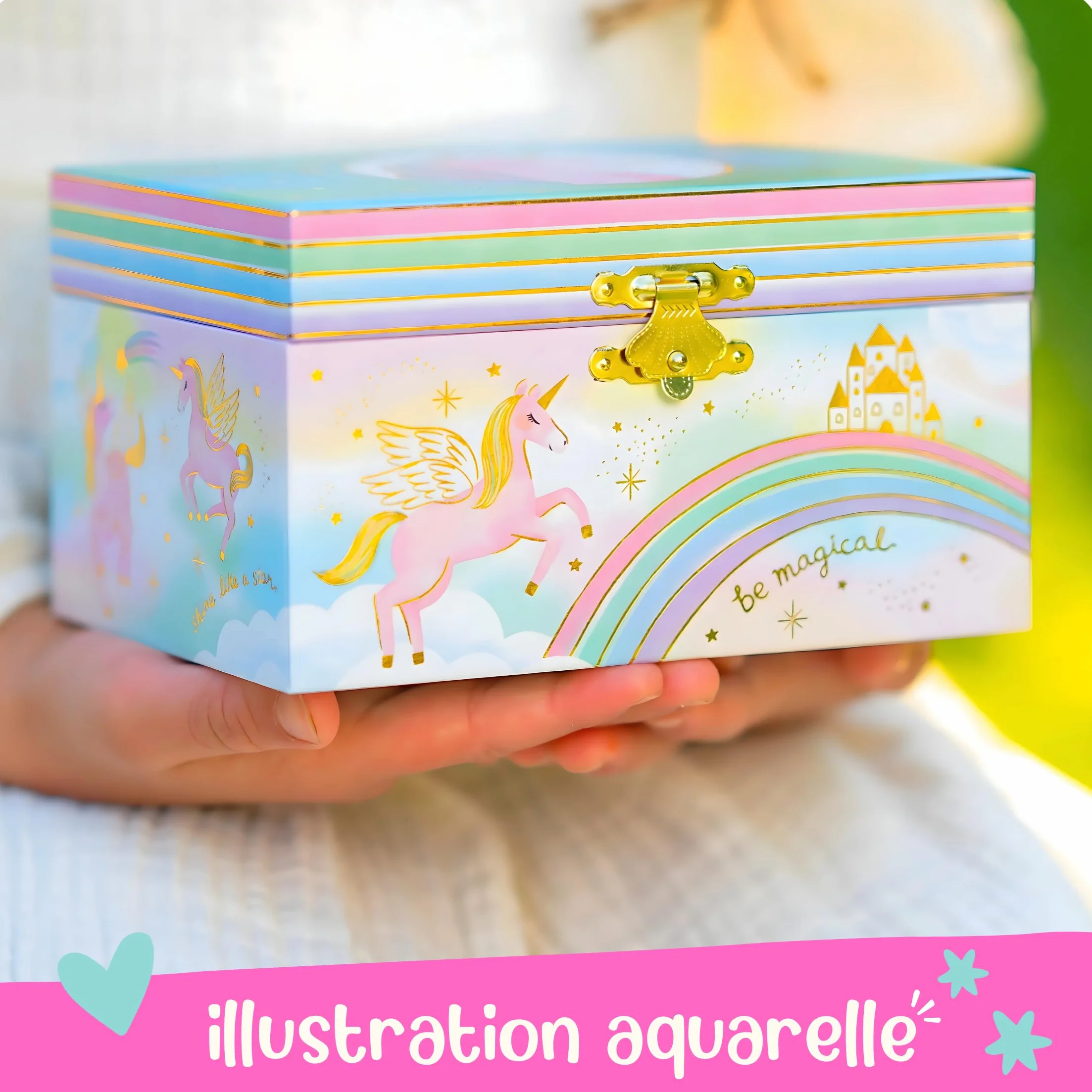 Giggle & Honey® Boîte à Bijoux Musicale Licorne pour Filles avec Miroir Cadeau 3-10 ans