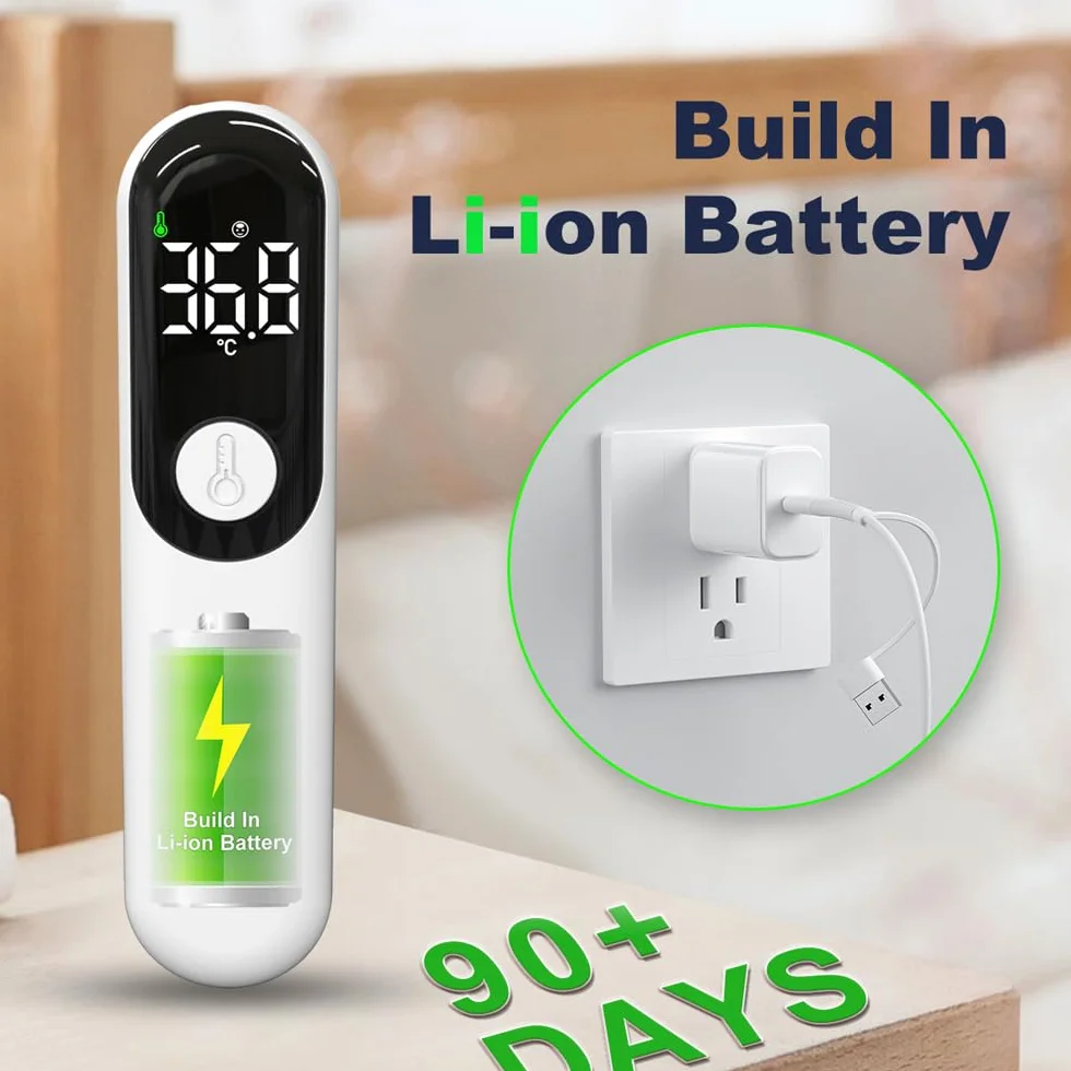 Thermomètre Frontale Sans Contact Infrarouge Numérique avec Alarme Fièvre et Écran LCD Rechargeable USB