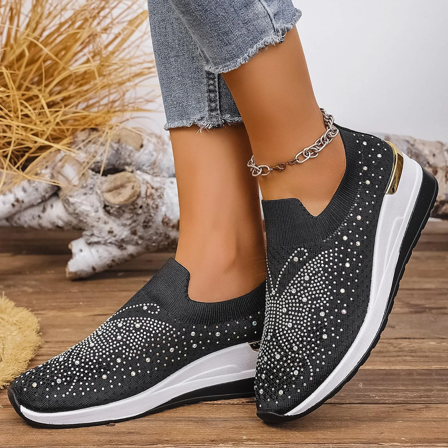 Baskets À Paillettes Tendance Pour Femmes, Chaussures Compensées Plateforme