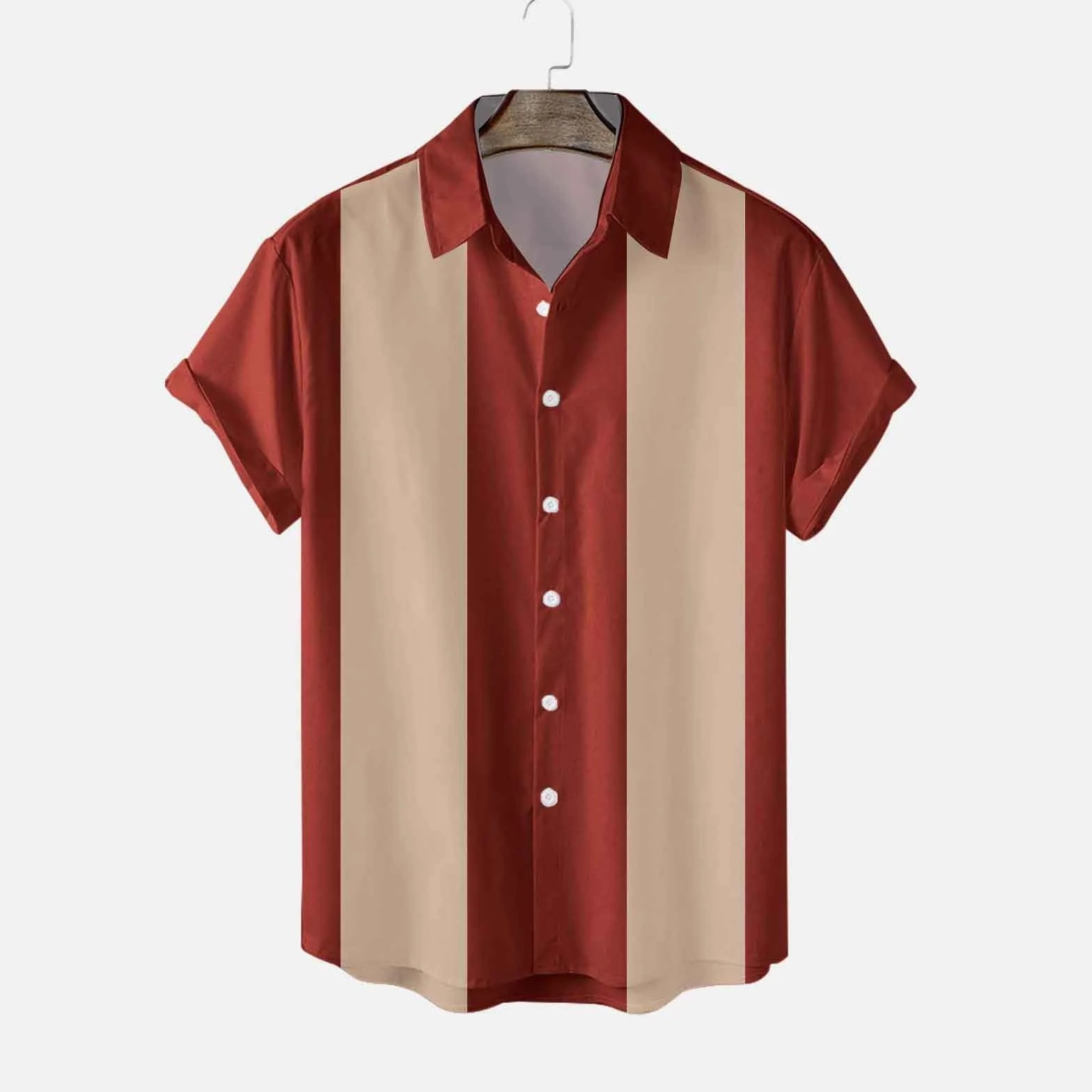 Chemise de Bowling Homme Rockabilly Classique Manches Courtes Bicolore rayée Boutonnée Coupe Droite