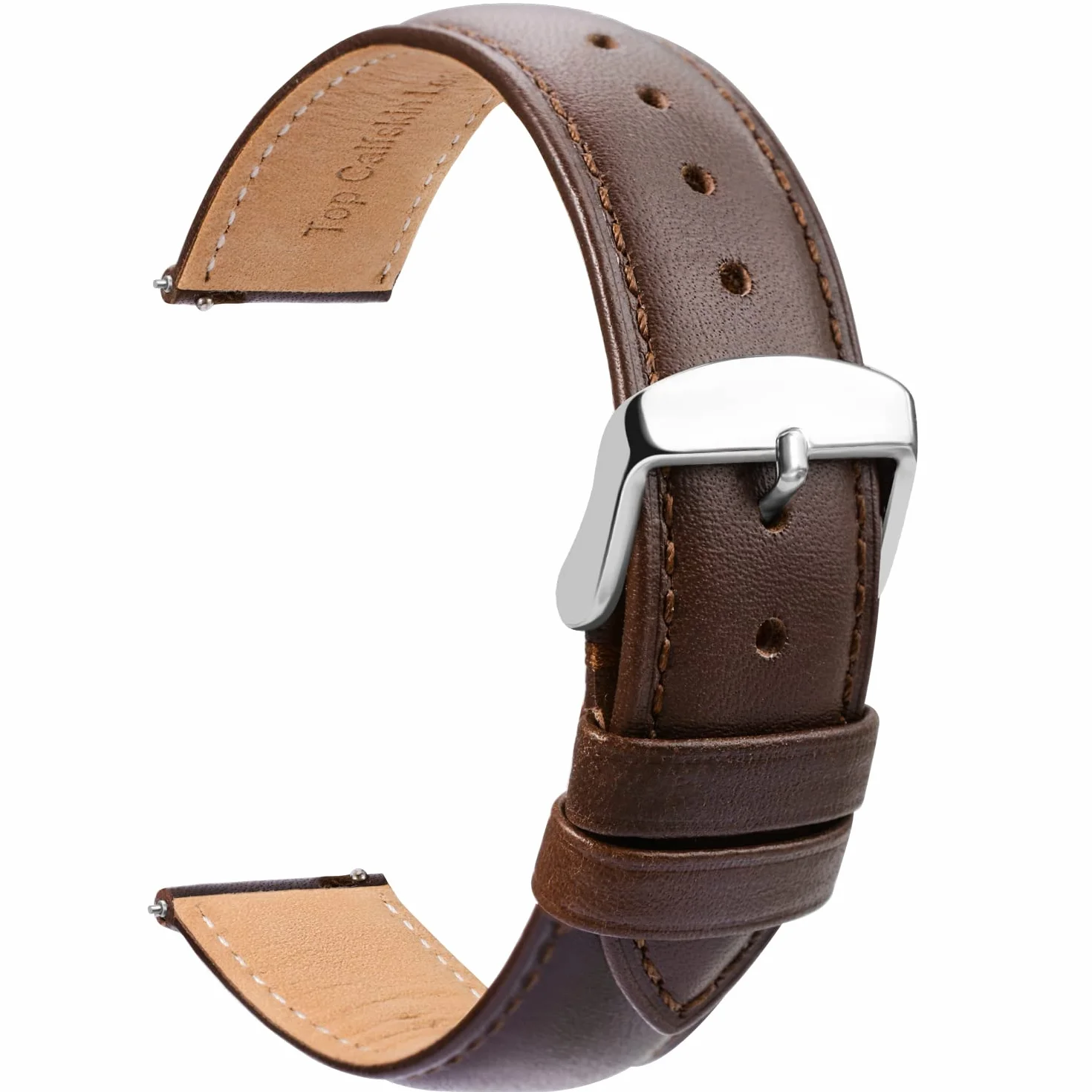 Bracelet de Montre Cuir 20mm Remplaçable Dégagement Rapide Marron Boucle à Ardillon Hommes Femmes