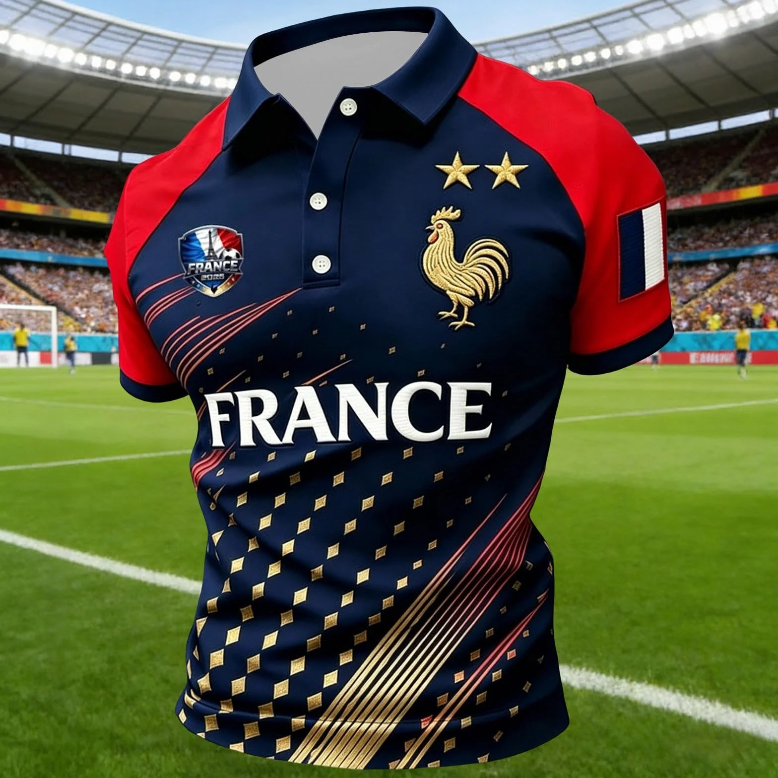 Maillot de Foot France 2026 Polos Homme Manches Courtes Imprimé Supporter Football T-Shirt