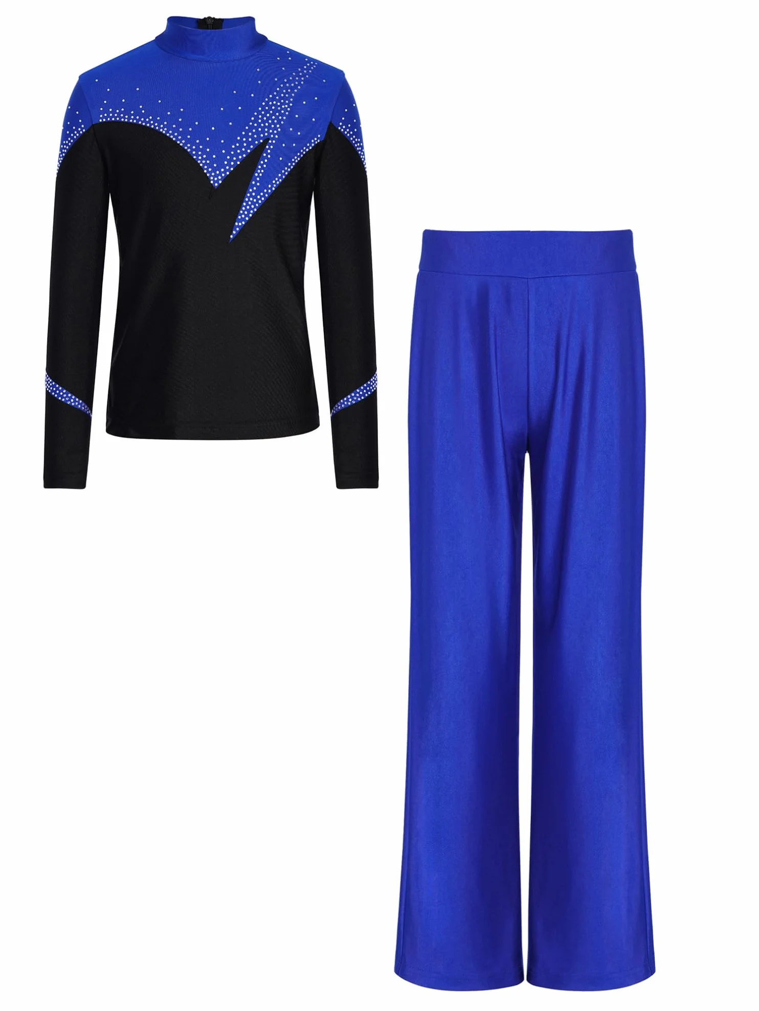 Ranrann Enfant Garçon Ensemble Patinage Artistique Danse Gymanstique Haut Manches Longues Strass avec Pantalon Tenue Compétition