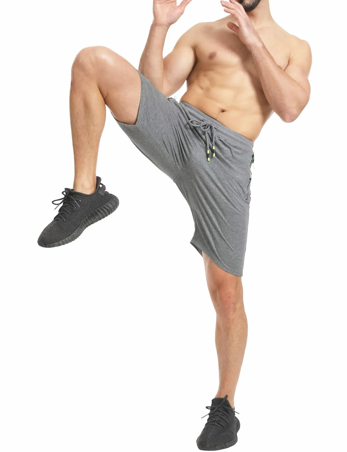 JustSun Homme Short Sport Running Jogging Coton Léger Poches Zippées