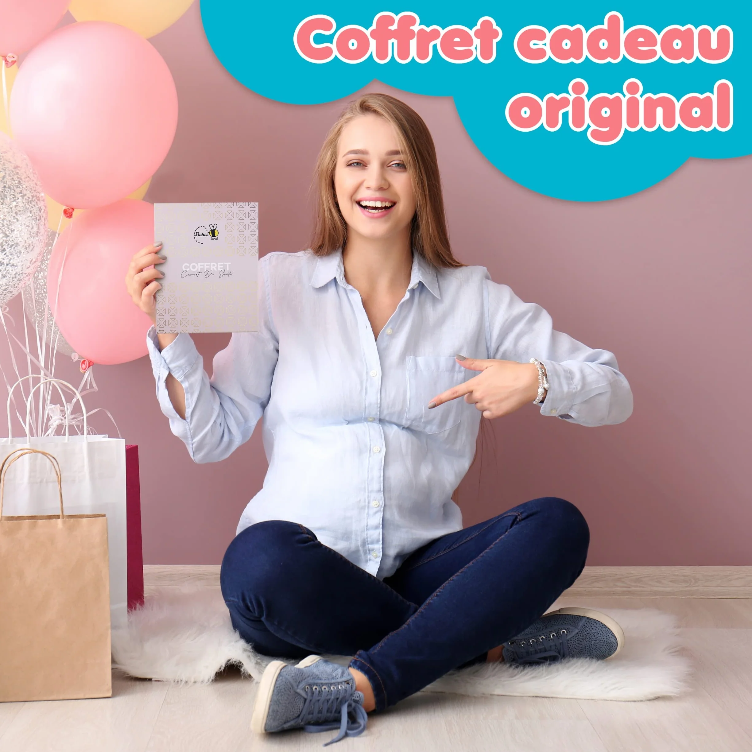 Carnet de santé bébé personnalisé avec stylo, pochette ordonnance et carte vitale, coffret cadeau naissance