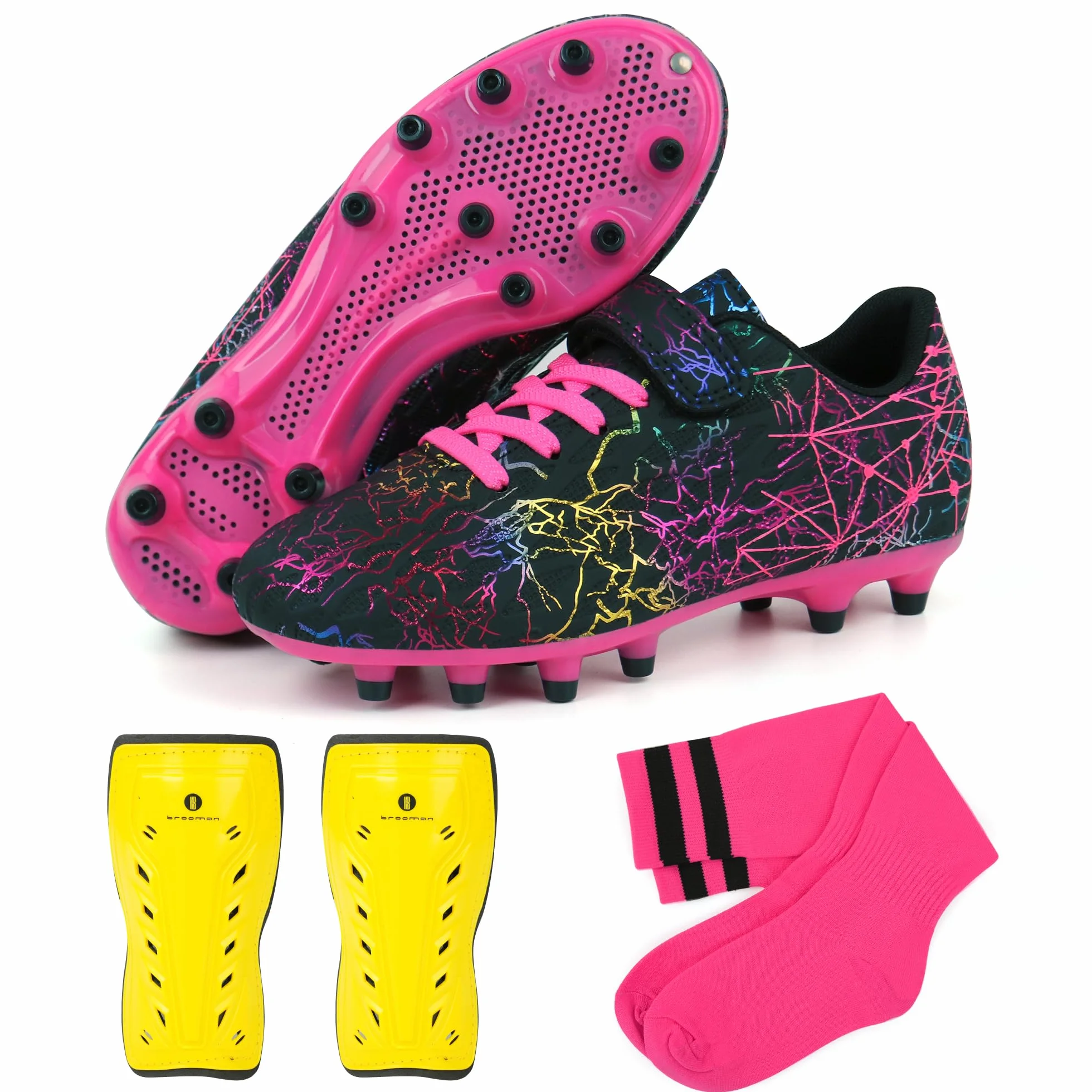 JABASIC Chaussures de Football Enfants avec Protège-Tibias et Chaussettes
