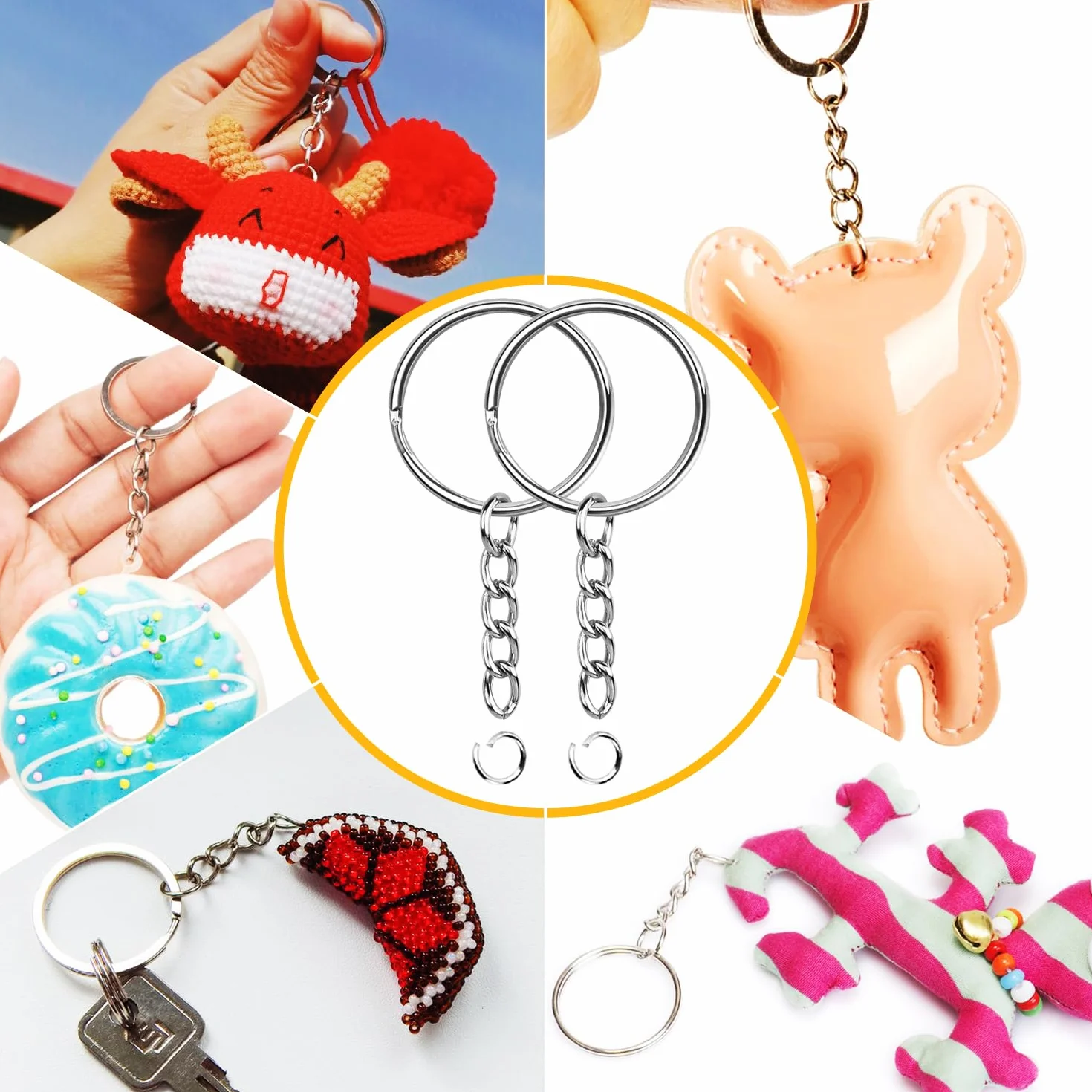 Porte-clés Avec Chaîne 20 Pièces Anneaux de Saut Ouverts 25 mm pour Loisirs Créatifs Bricolage
