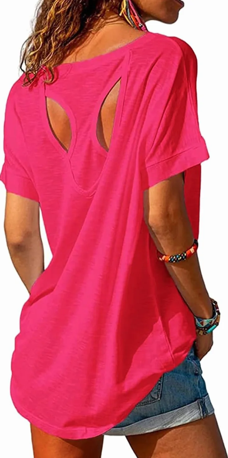 T-shirt de sport à manches courtes pour femme Fisoew Léger Gym Décontracté
