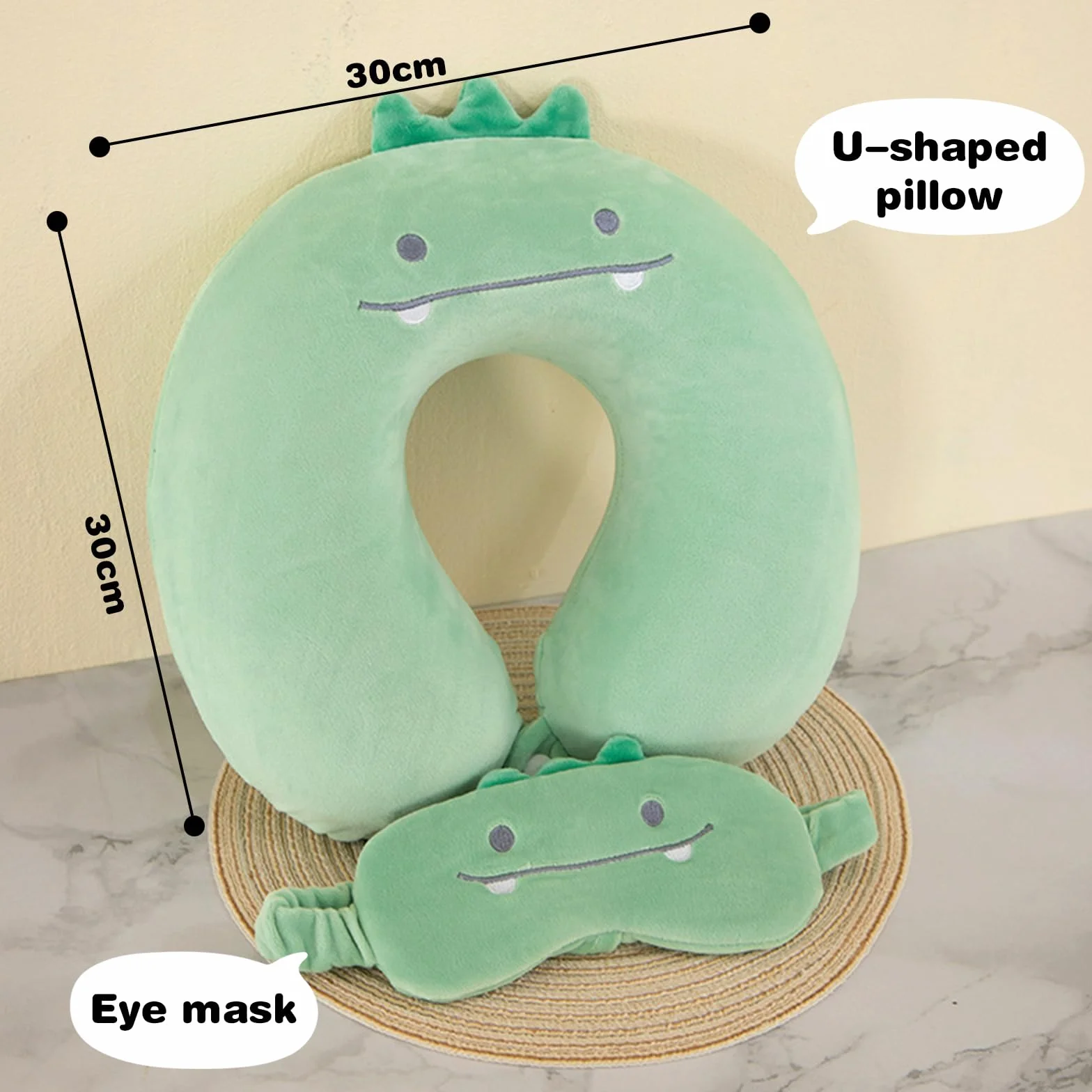Oreiller en Forme de U de Dessin Animé, Coussin de Voyage en Peluche, Oreiller De Voyage Animalier (Dinosaure)